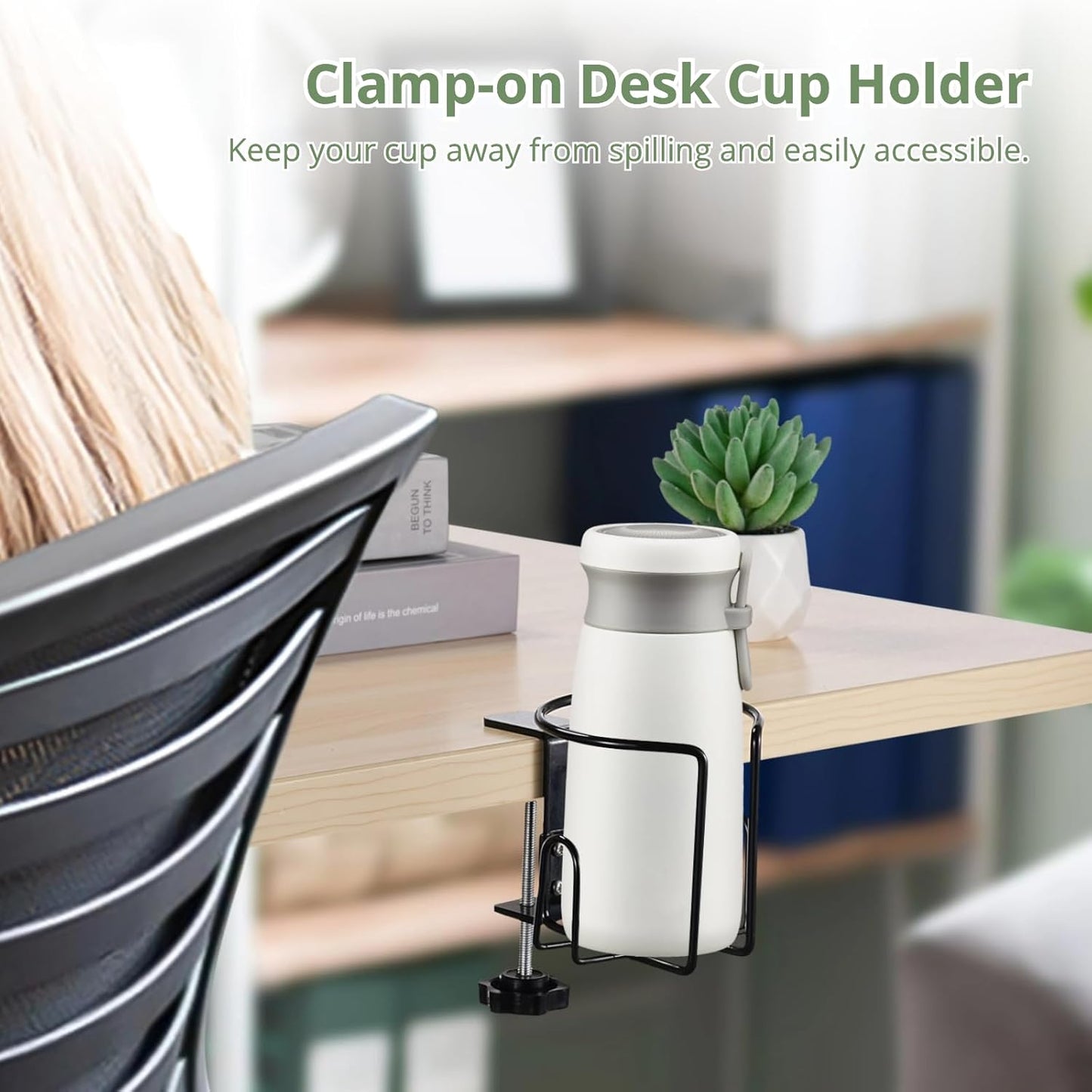 3 Pcs Desk Cup Holders, Easy to Install Anti-Spill Clamp-on Cup Holder Stainless Steel Cupholder for Chair, Table, Wheelchairs (Black, 3.15 in)