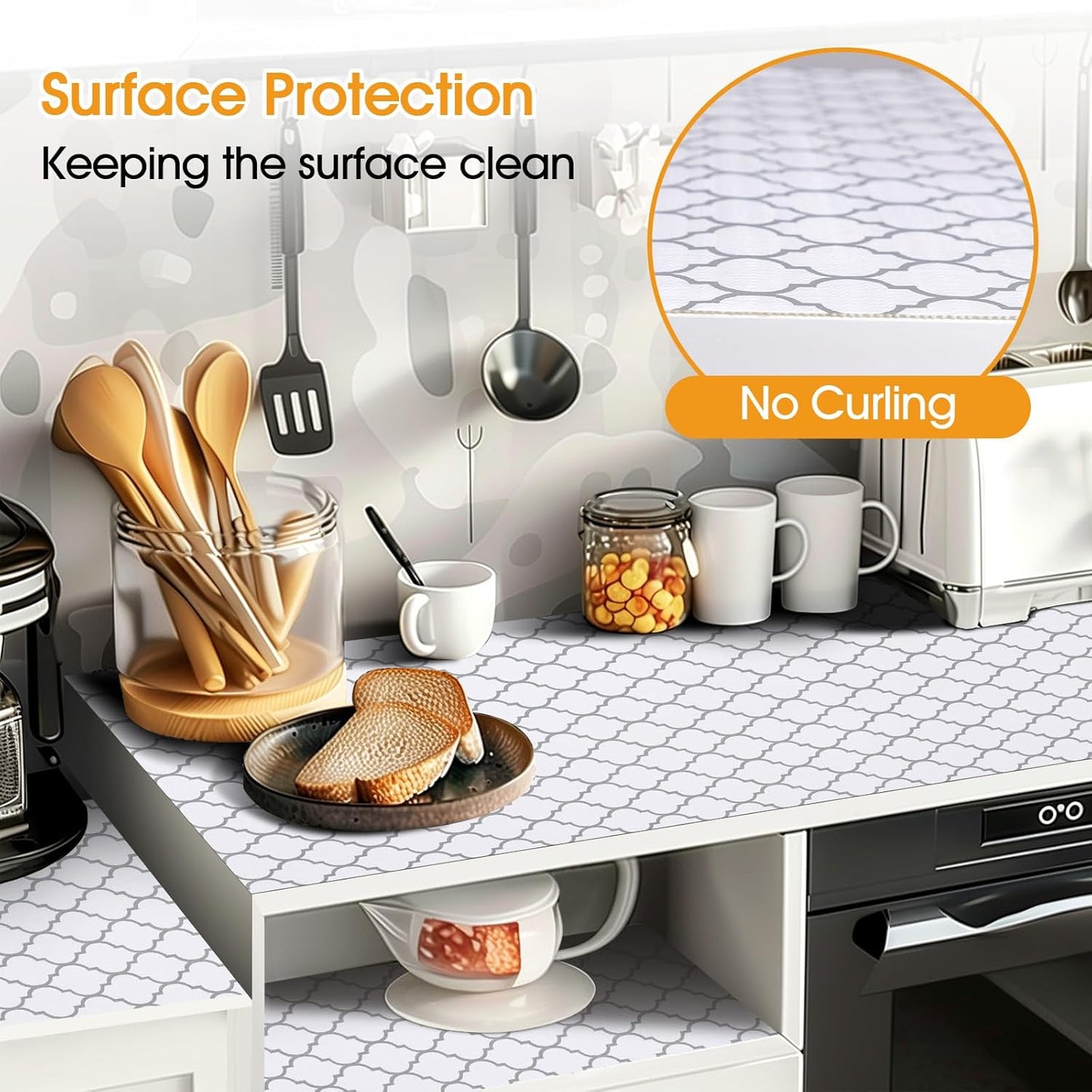 Shelf and Drawer Liner for Kitchen Cabinets Non-Adhesive, Strong Grip Non-Slip Thickened Cabinet Liners for Shelves, Waterproof Mats for Dresser Cupboard, White/Gray, 12 in x 30 Feet
