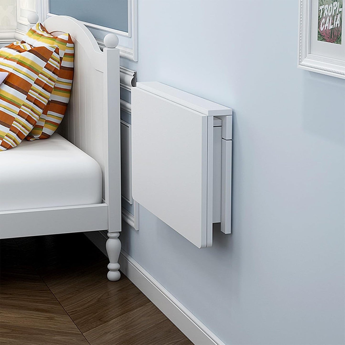 MM MELISEN Wall Mounted Folding Table, 23.6"L x 15.7"W, White, Space-Saving Design