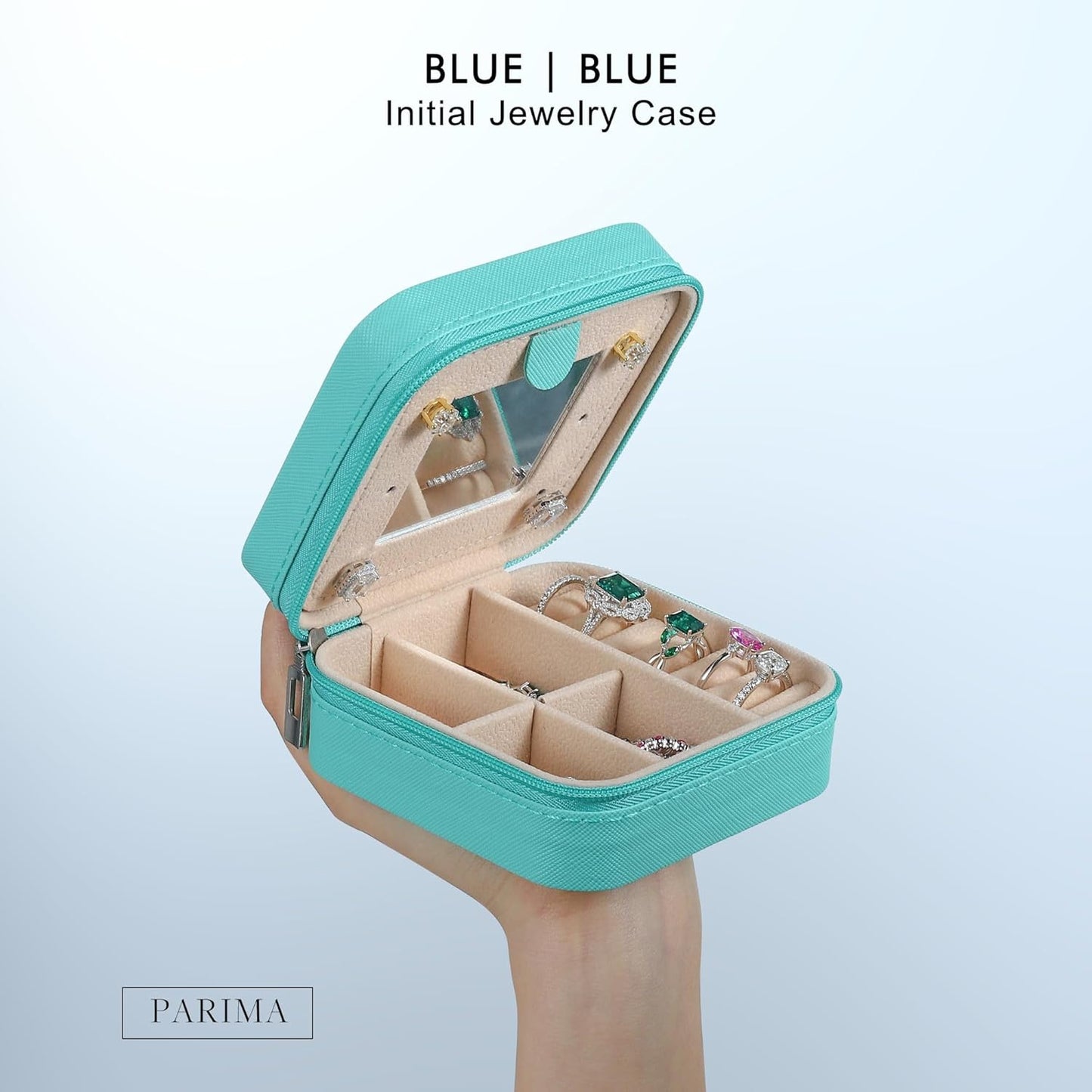 Parima Travel Jewelry Organizer Box - Small Case for Women, Mini Jewelry Box - Letter Z, Aqua Blue