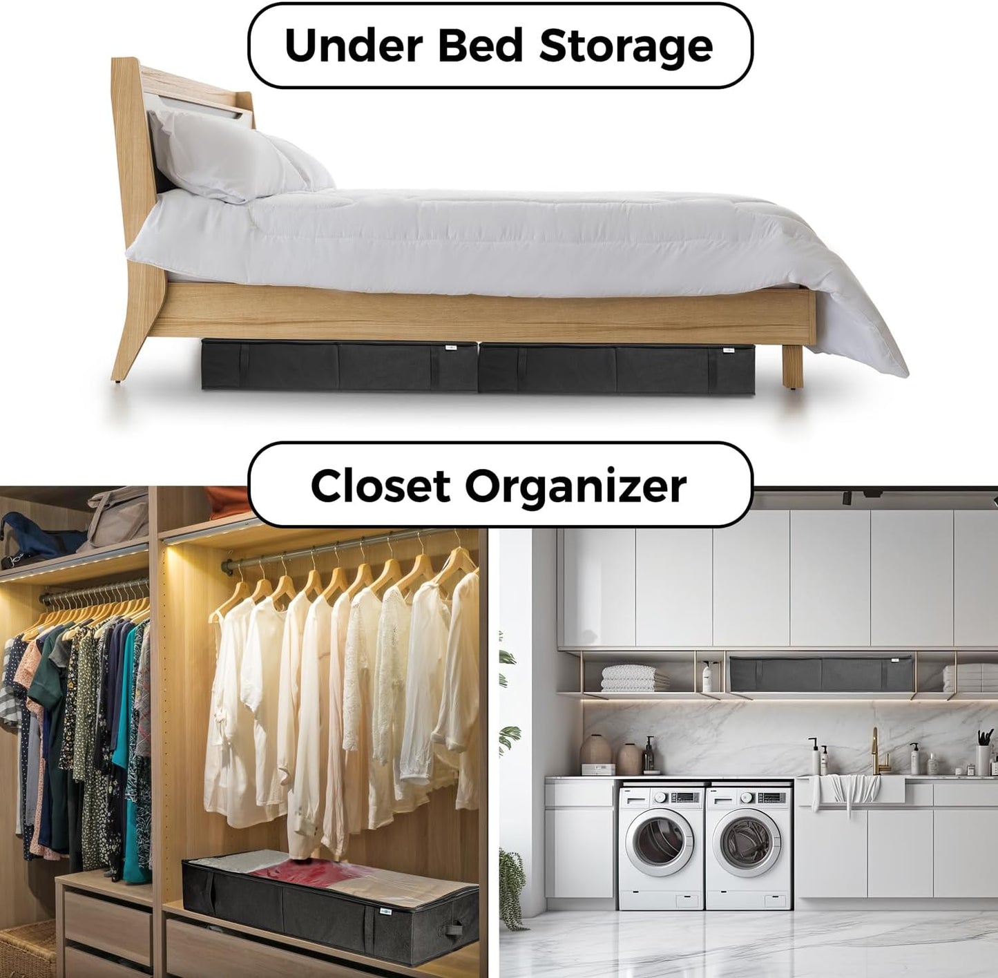 Closet Organizers and Storage - Maximize Space with Under Bed Storage Containers & Clothes Storage - Ideal Closet Organizer, Toy Storage Organizer & Underbed Storage (Black, 2 Pack)