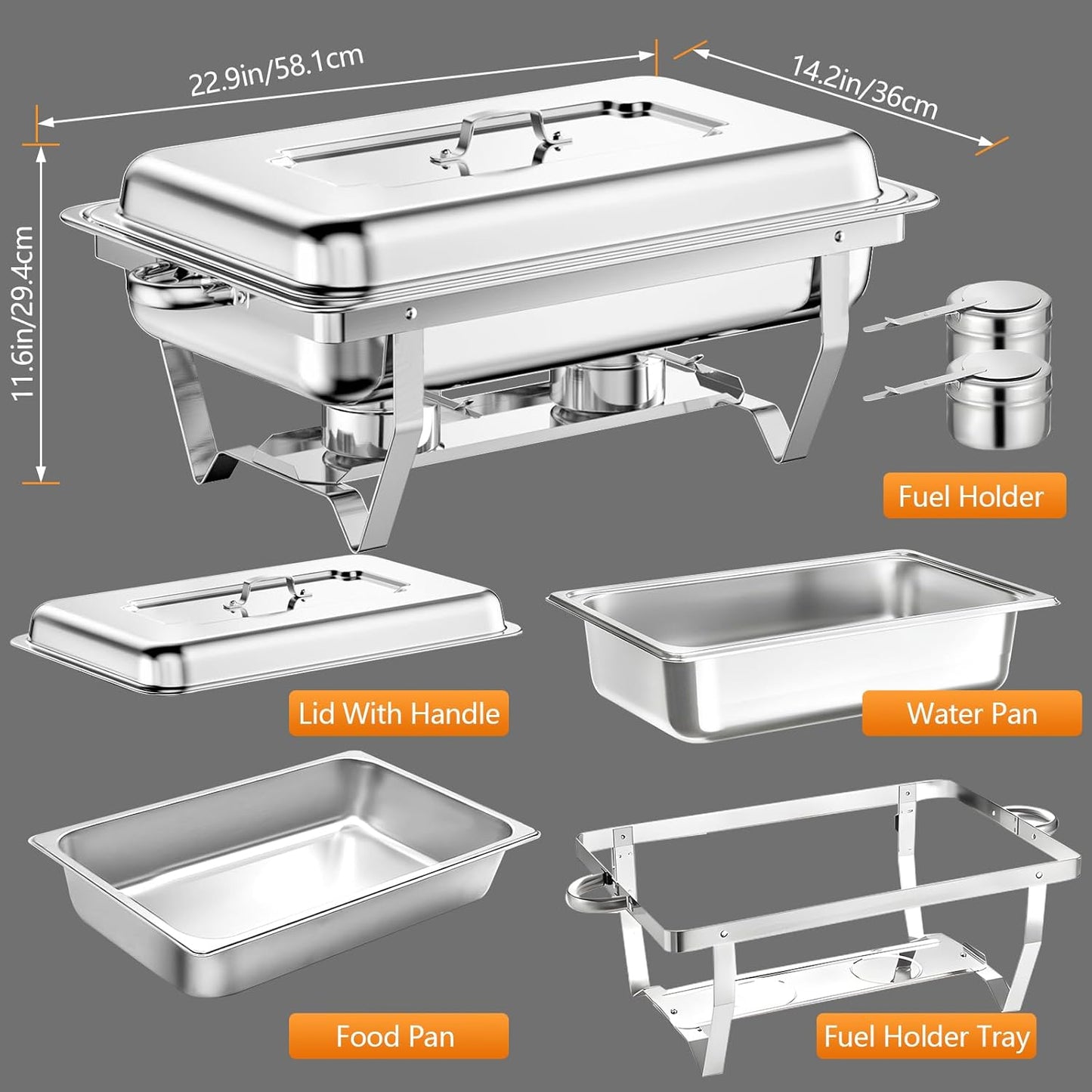 Chafing Dish Buffet Set, 8QT Stainless Steel Chafing Dishes for Buffet, Full Pan Chafing Dish, Buffet Servers and Warmers for Party, Wedding,Catering (7 PACK)