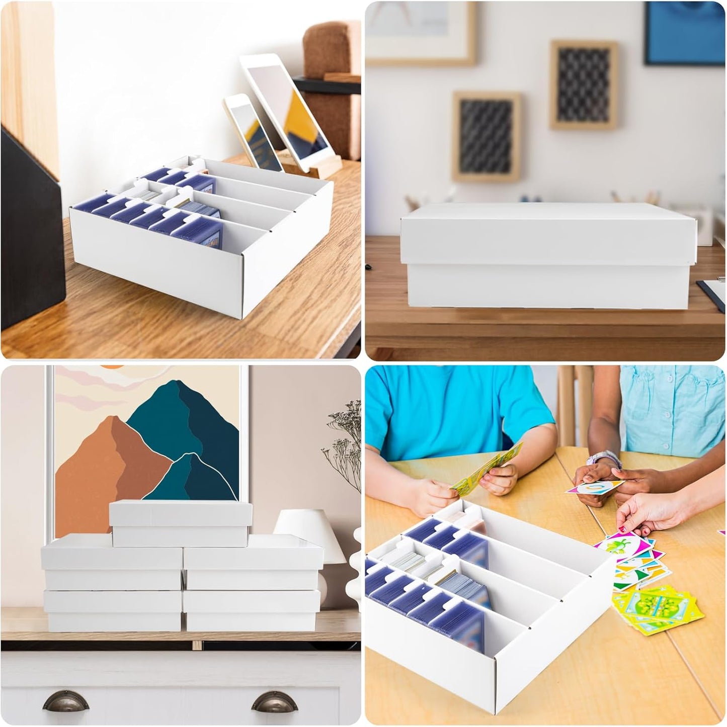 Trading Card Storage Box, 4 Row 3200 Count Collector Cards Box with Divider, White Corrugated Cardboard Compatible with Top Loader Organizer Sorting Tray Box for Sports Cards, MTG, TCG Cards (3-Pack)