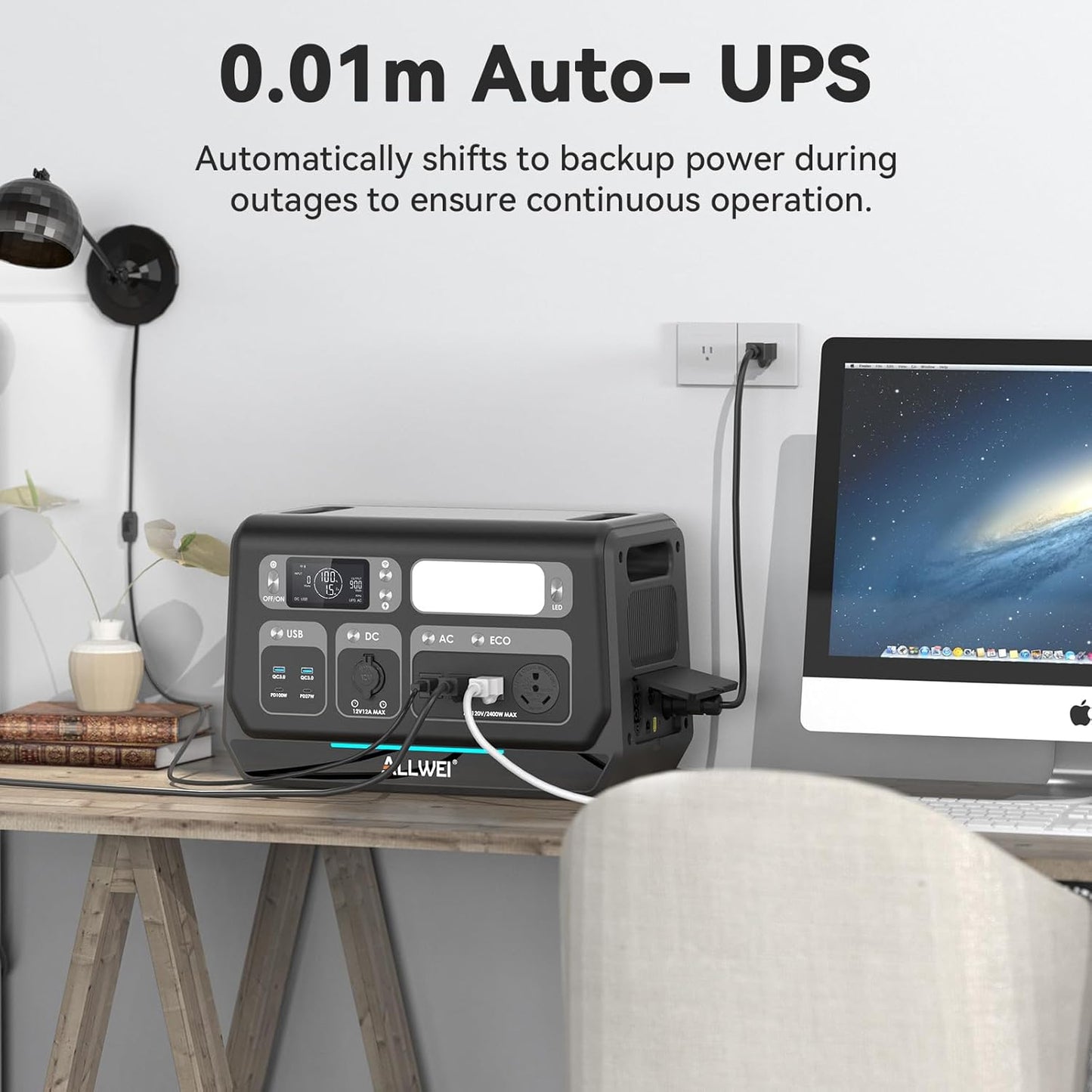 ALLWEI 2400W Portable Power Station (Surge 4800W) with 2x400W Solar Panel and 2x2048Wh Expansion Battery Included, 4 AC Outlet, LiFePO4 Battery Backup Generator for RV Camping Emergency Outdoor Home