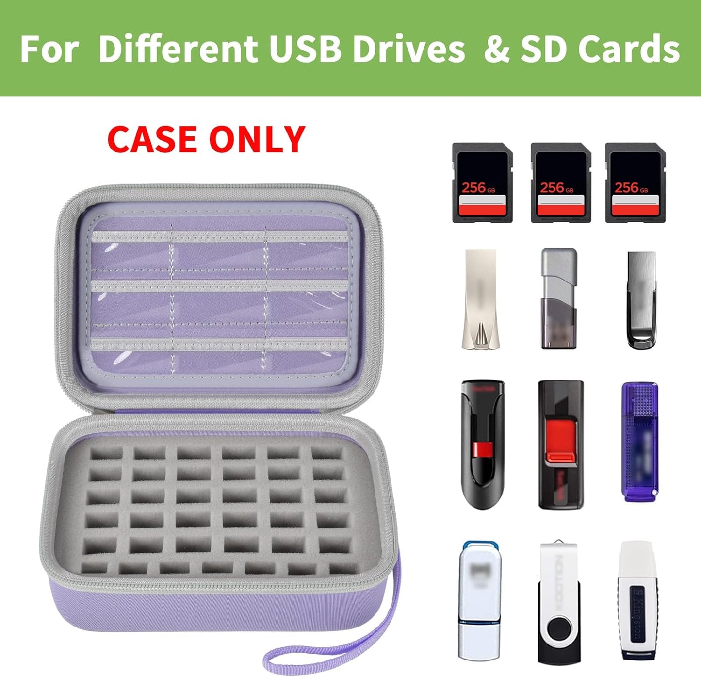 USB Flash Drive Case, SD Card/Memory Stick Pouch for SanDisk, for Samsung, for Netac, for Maspen/for SamData Thumb Drives, Hard Shell Protective Storage Organizer with Sponge- Box Only- Grey