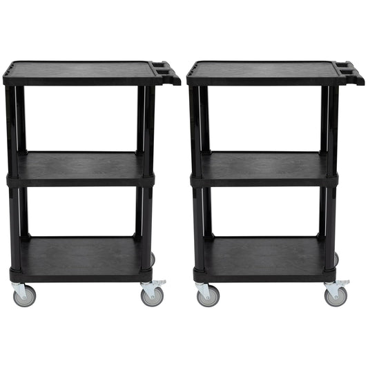 Pearington 3-Tier Compact Multi-Purpose Utility Cart with Lockable Wheels and Ergonomic Handle, Black, 2 Pack