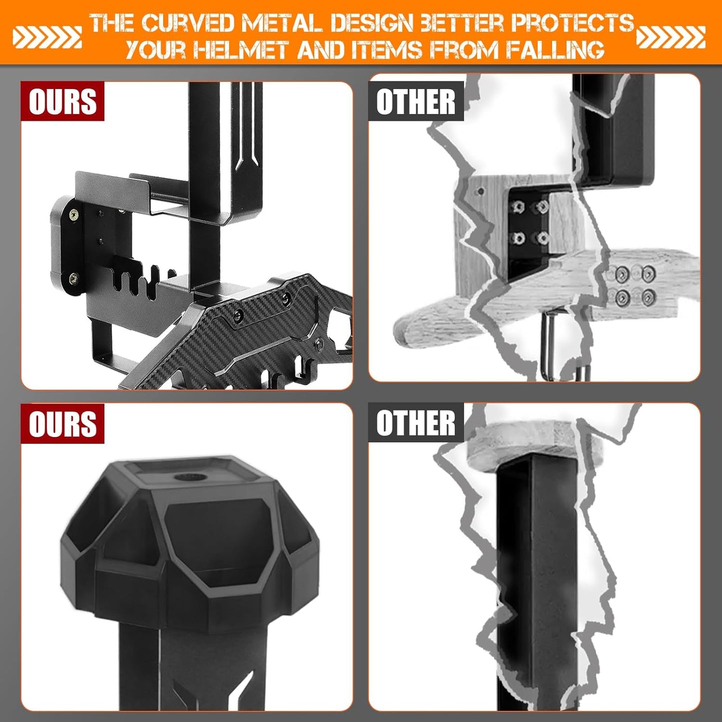 HLOGREE Motorcycle Helmet Holder Rack Wall Mount, Tactical Equipment, Metal Helmet Holder Mount with Hooks, 88lbs Load Capacity, for Motorcycles, Baseballs, Rugby, Military Equipment