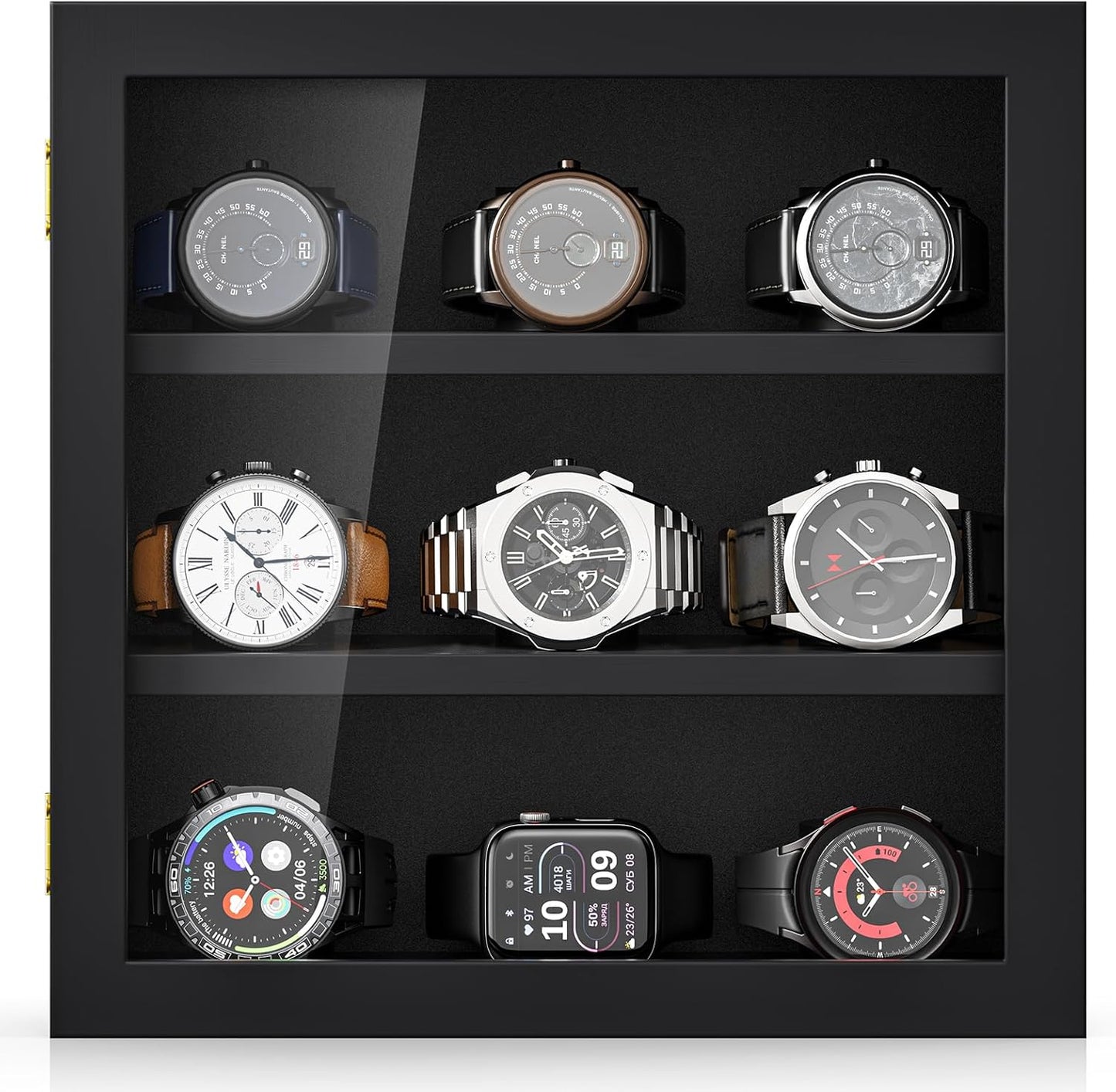 TJ.MOREE 9-Slot Watch Display Case, Wall Mount Wooden Watch Box, Vertical Storage Men’s Watch Box