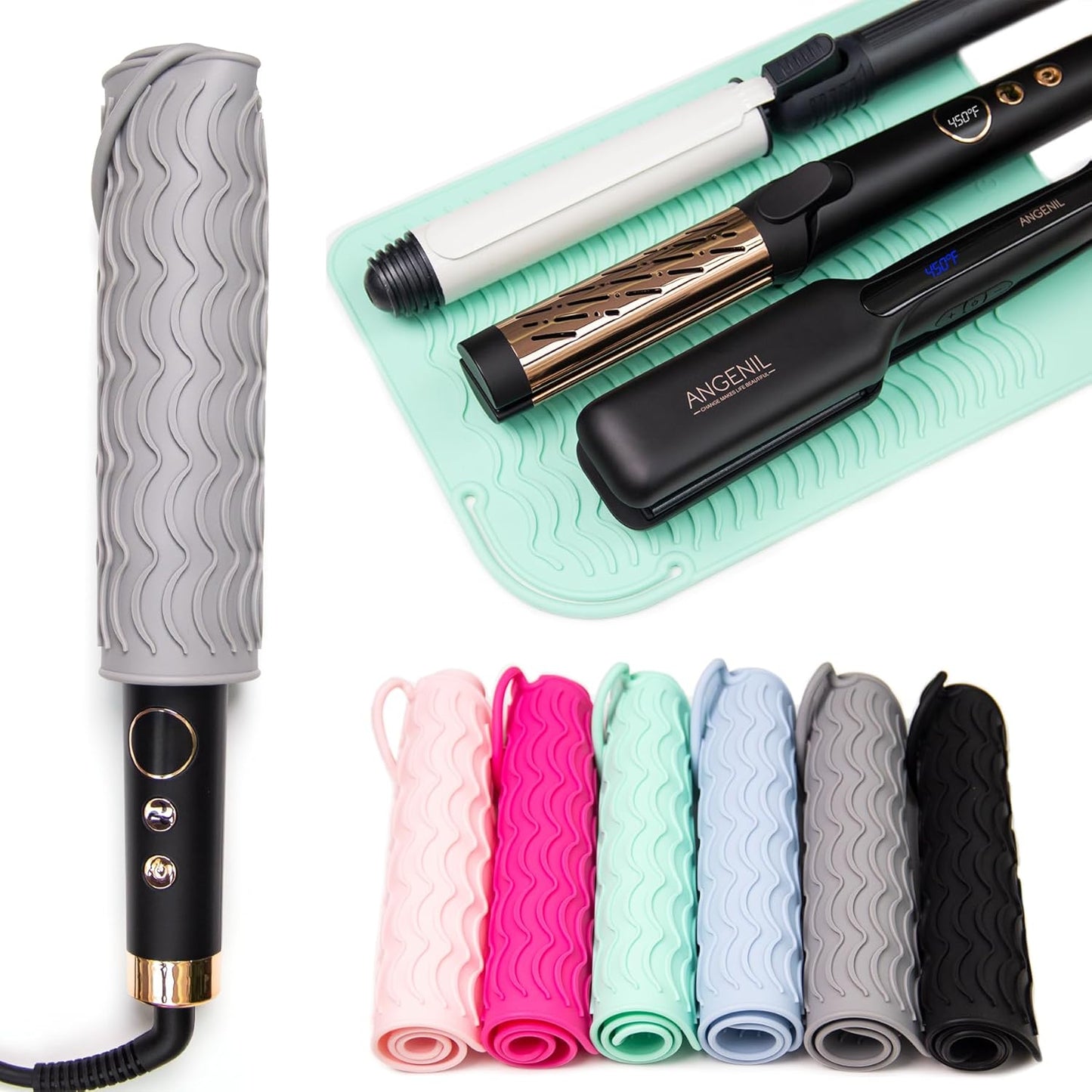 ANGENIL Travel Flat Iron Hair Straightener Large Pad Heat Mat for Curling Iron Silicone Sleeve Mat, Use for Heat Resistant Mat for Craft Glue Guns & Hair Iron Tools Pad