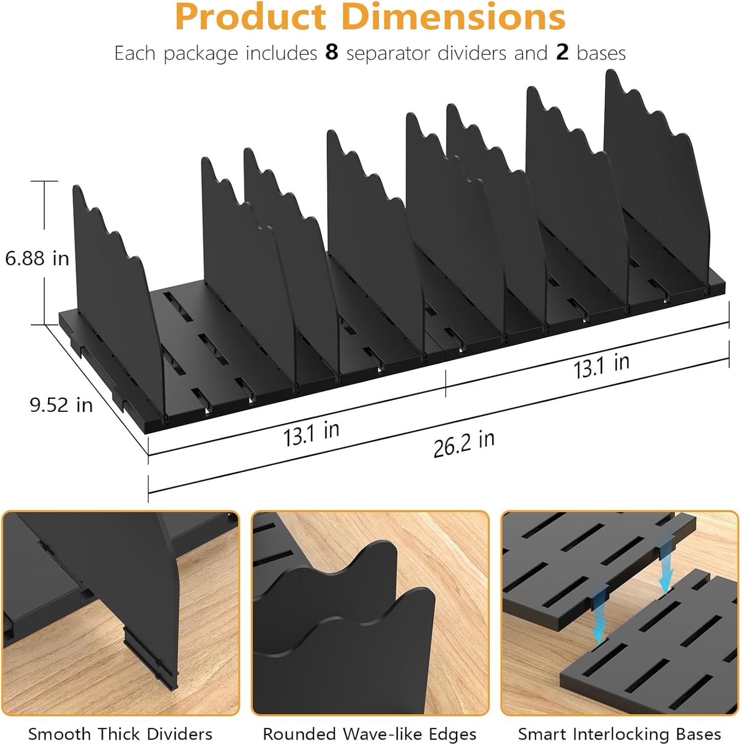 Ronlap Purse Storage Organizer for Closet, Black Closet Bag Storage Dividers Rack Shelf Purse Dividers for Closet Organization Handbag Separators Closet Purse Organizers and Storage, 2 Pack, Black