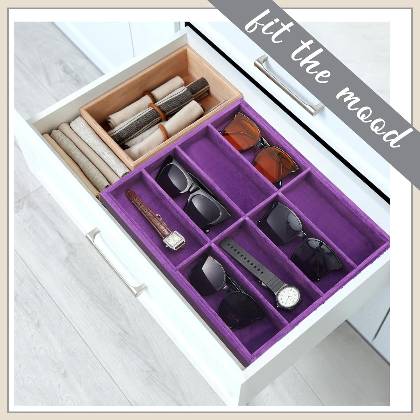 Amylove 2 Pcs Sunglass Organizer Trays Glasses Stackable Jewelry Trays Sunglass Organizer Display Box(8 Grids,Purple)