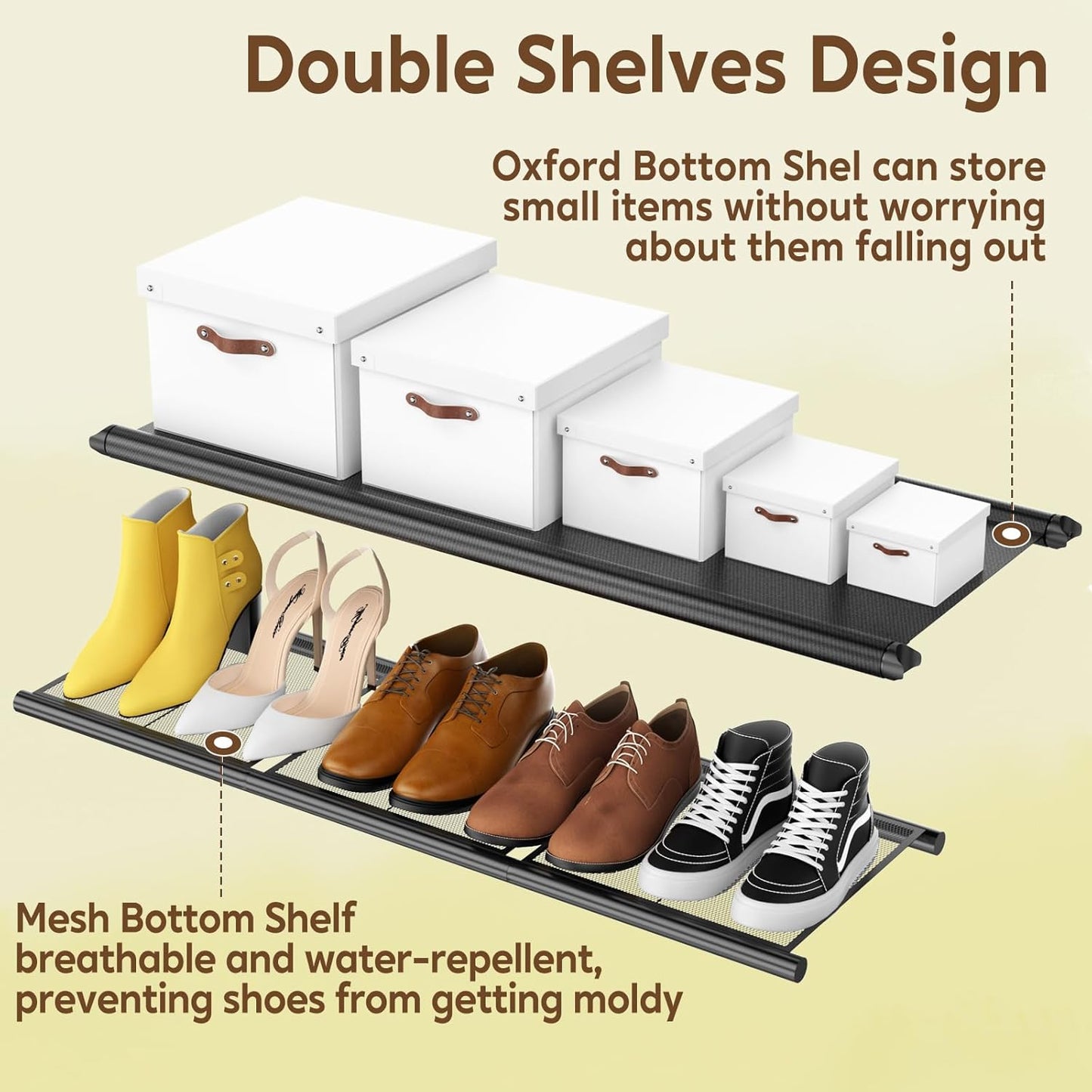 Double Rod Clothing Rack Heavy Duty with Oxford and Mesh Bottom Shelves, Garment Racks for Hanging Clothes, Portable Wardrobe Rack, Metal Clothes Rack Sturdy Coat Rack for Bedroom Laundry Living Room