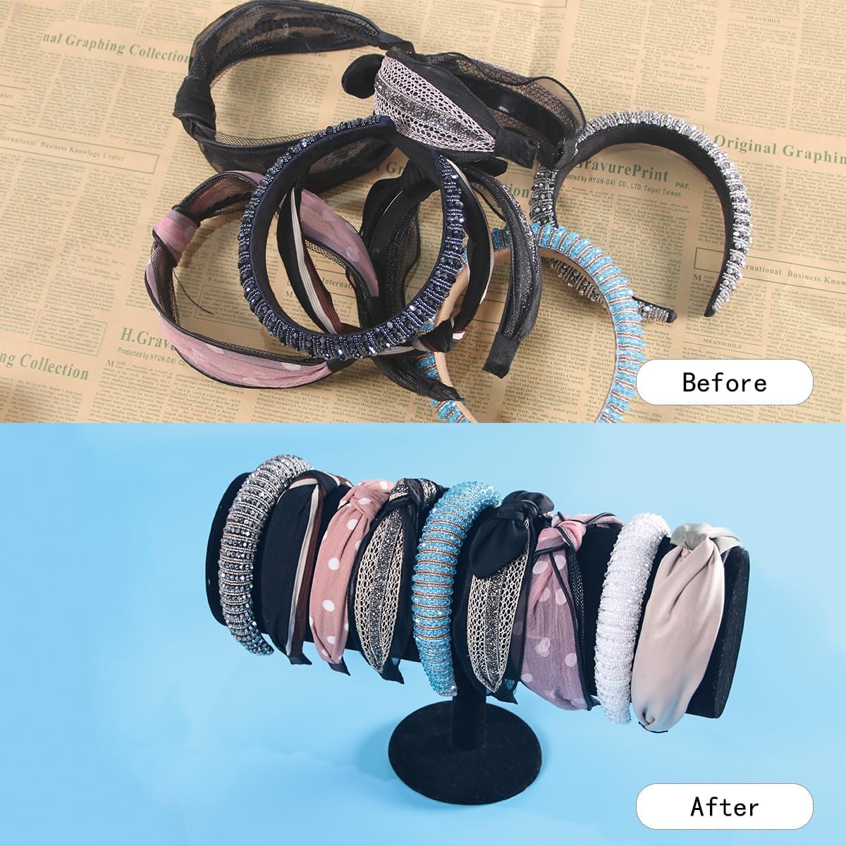 ByKen T-bar Headband Holder Organizer,Hair Band Ear Jewelry Accessories Display Stand for Girls (Black Velvet)