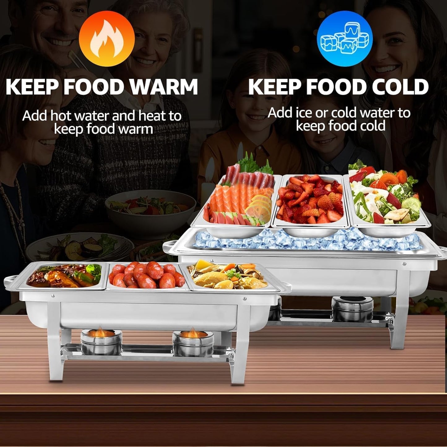 4 pack Chafing Dishes for Buffet of Stainless Steel Food Warmers for Parties 9 QT Chafers and Buffet Warmers Sets with 1/3 size pan Commercial Catering Chafers for Event Party