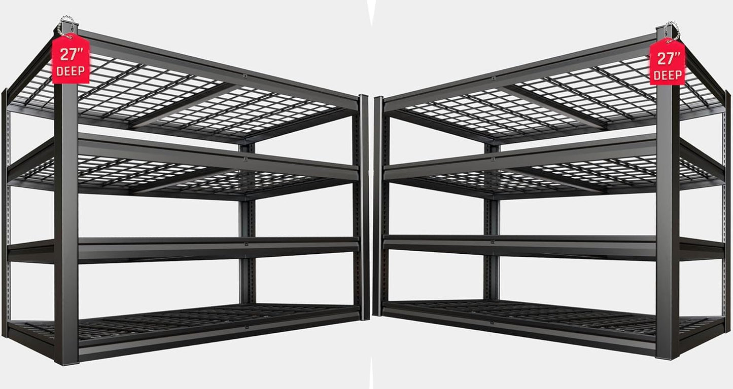 62" Wide Heavy Duty Garage Shelving Units, 27" D 4-Tier Deep Storage Shelves,Black Metal Garage Shelves,Steel Shelf,Large Storage Rack,Industrial Shelving for Shop, 62" W x 27" D x 62" H