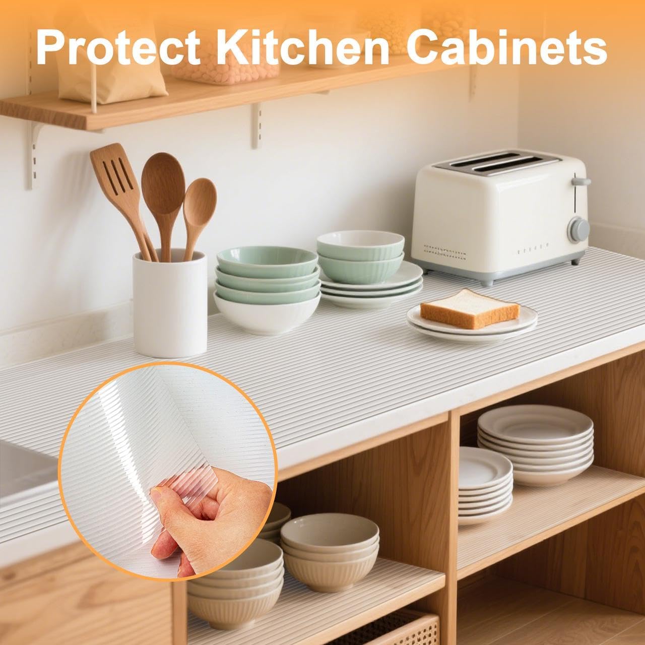 FEXIA Shelf Liners for Kitchen Cabinets Drawer Non Adhesive Non-Slip Liner 12 Inches x 20 FT Waterproof & Oil-Proof Durable Material Fridge Liner for Shelves