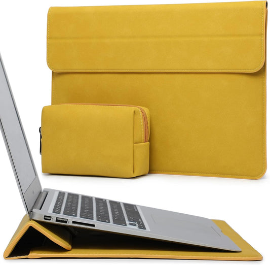 HYZUO 13.3-14 Inch Laptop Sleeve Case with Stand Feature for MacBook Pro 14 M5/M4/M3/M2/M1 2026-2021, MacBook Pro/Air 13.3, 13.5" 13.8" Surface Laptop, HP Spectre X360 13/14, Olive Yellow
