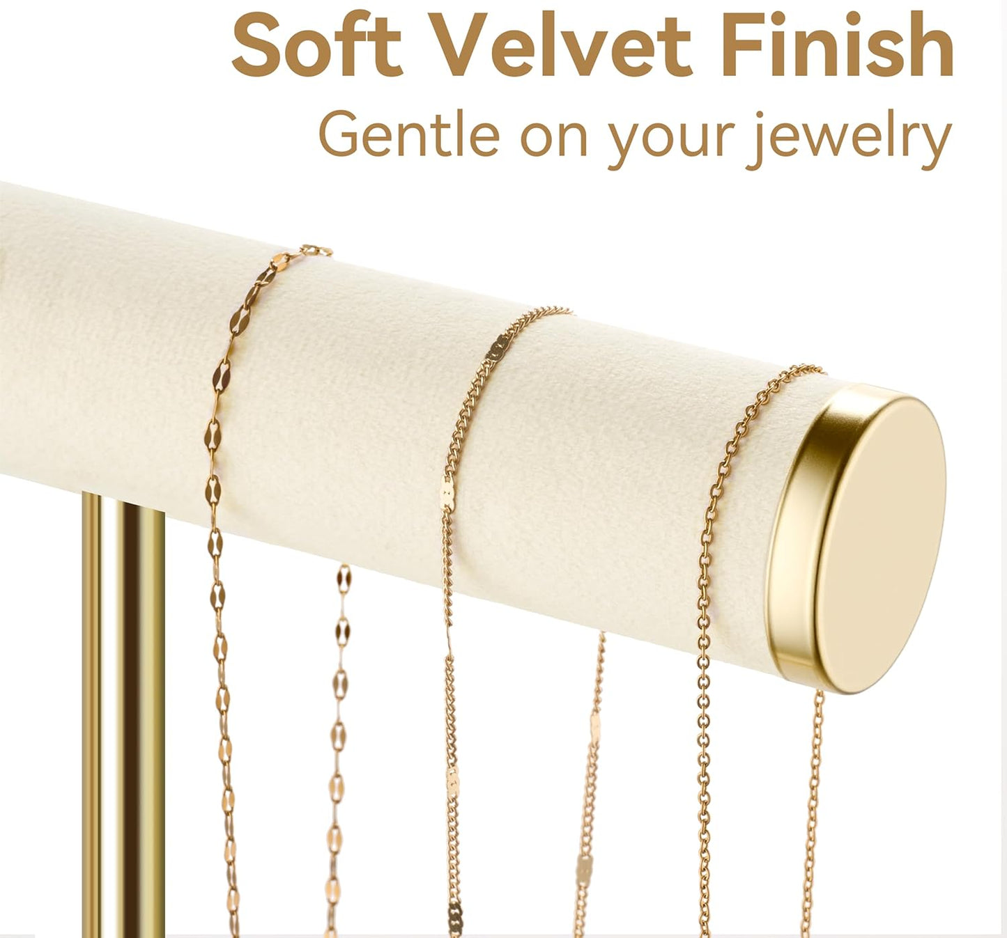 Bracelet Holder Jewelry Organizer Display - 3 Tier T Bar Velvet Stand, Beige Necklace Holder Organizer, Bracelet Holder, Earring Holder and Ring Display for Jewelry Organizers and Storage