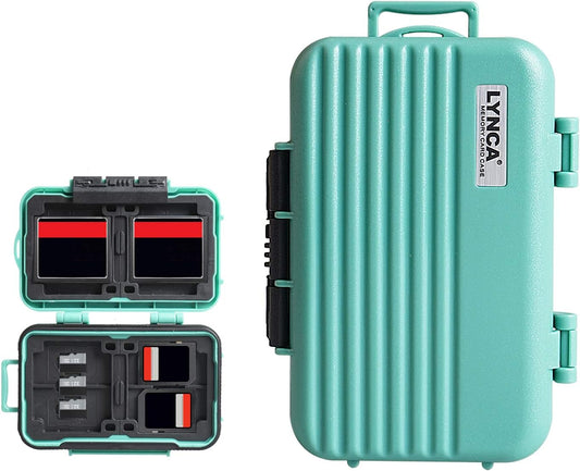 LYNCA 24 Slots Camera Memory Card Case Holder Water-Resistant Anti-Shock SD Card Case Holder Wallet for 8 SD Cards 4 CF Cards 12 Micro SD/TF Cards Storage Box, Compact Memory Cards Wallet (Green)