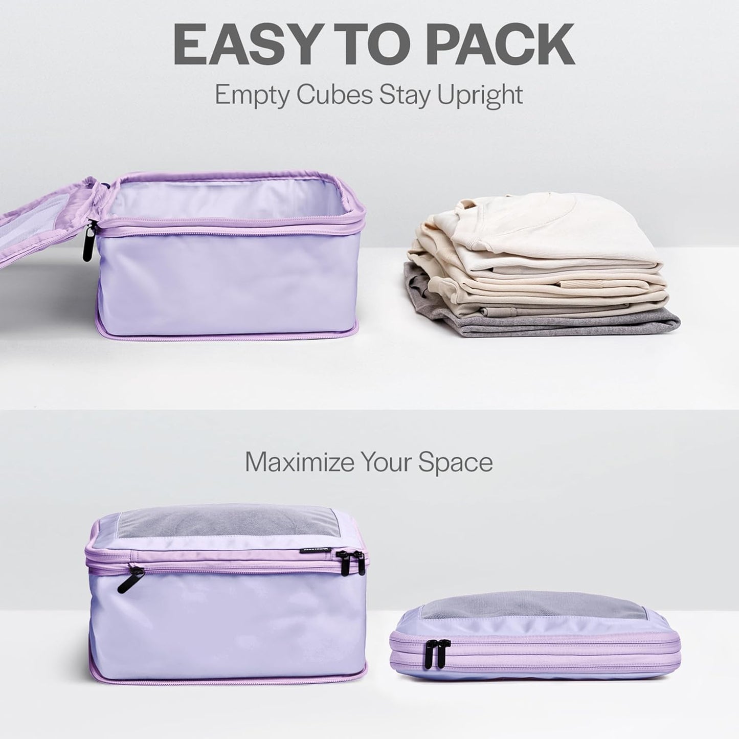 Aerotrunk Compression Packing Cubes for Travel - Luggage Organizer Bags - Double Zipper Packing Cubes for Suitcases (6-Pack, Purple)