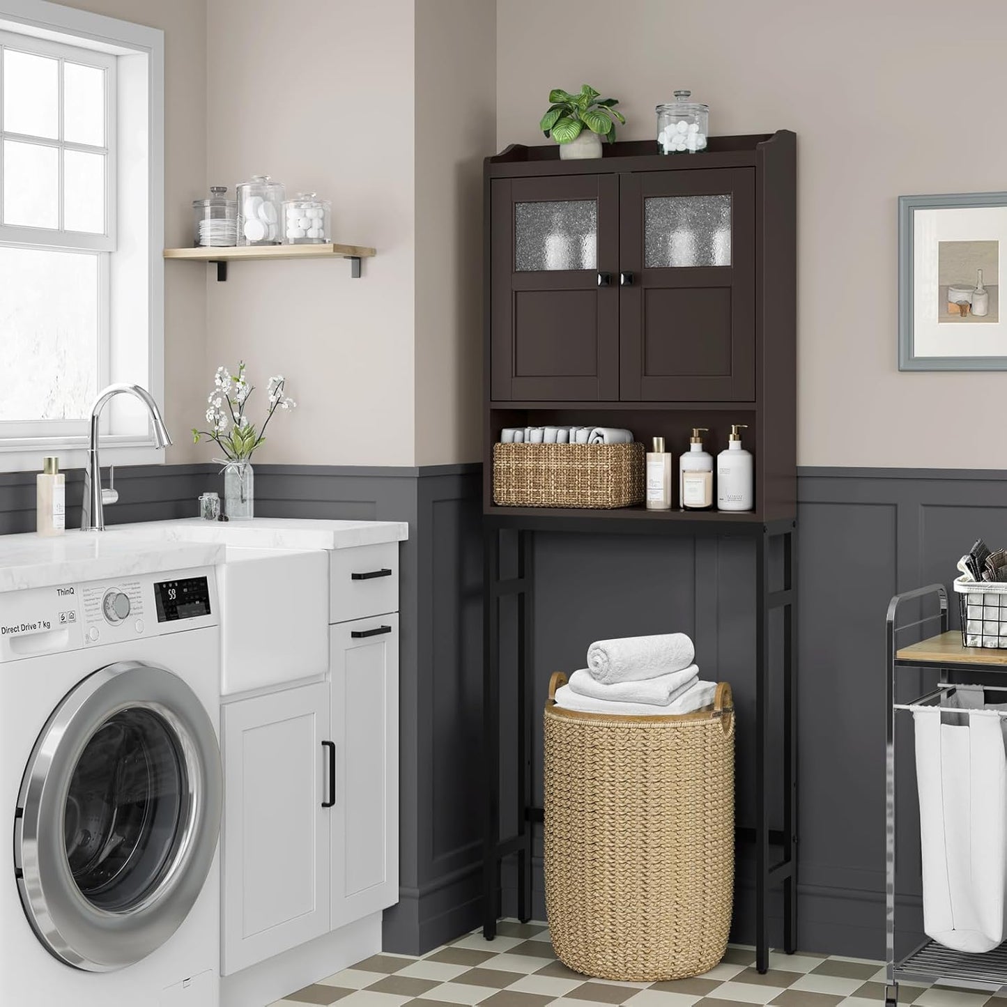 Over The Toilet Cabinet for Bathroom Storage, Over Toilet Storage Cabinet, Above Toilet Storage with 2 Doors and Adjustable Shelf Space Saver Cabinet Over Toilet Bathroom Organizer (Espresso)