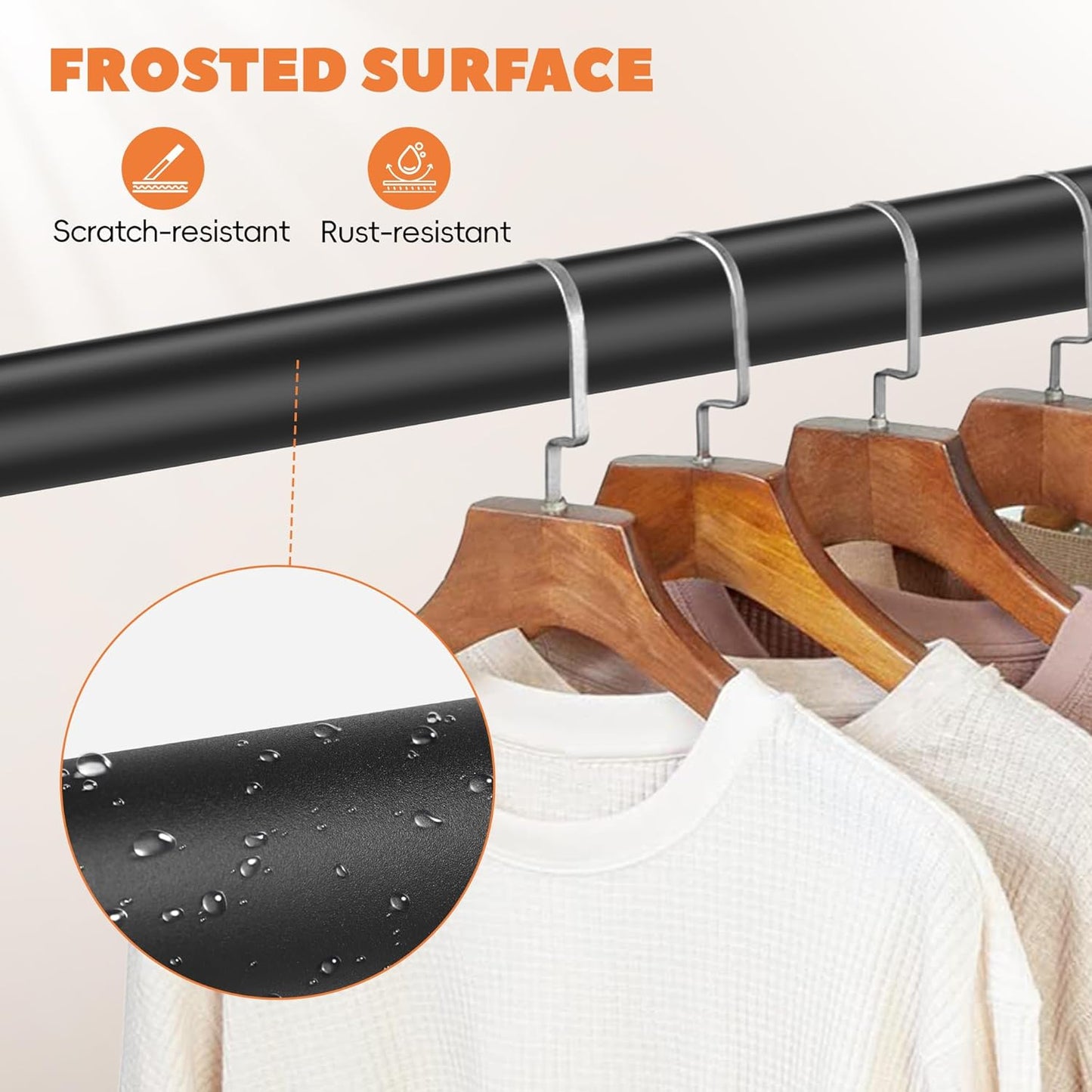 Closet Rod 50-75 Inches, Adjustable Heavy Duty Metal Black Closet Rods for Hanging Clothes 1.3 Inches Diameter for Wardrobes Laundry