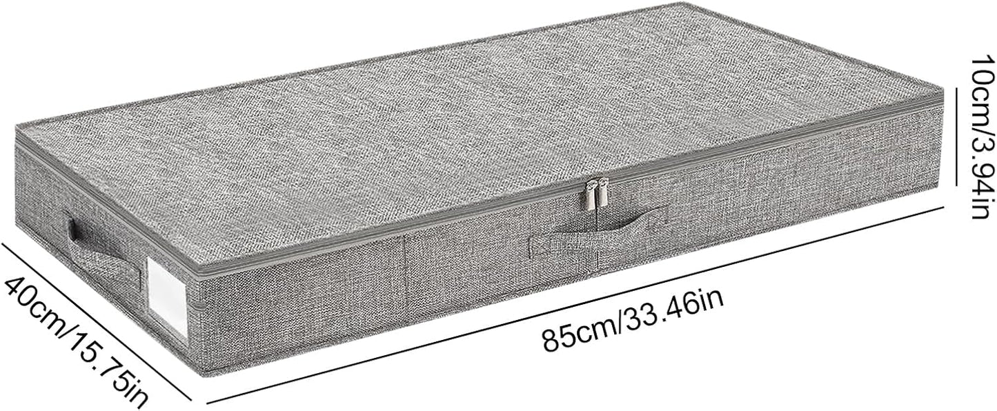 2PCS Under Bed Storage Bags with Lid, 10cm Low Underbed Storage Box, Foldable Fabric Clothes Organizer with Handle and Zip, Multipurpose Large Capacity Bedroom Organizer Box for Bedding Duvets