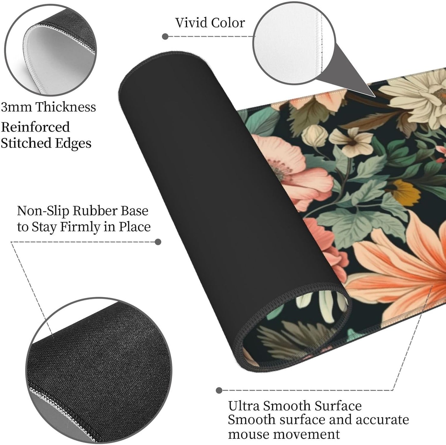 Japanese Floral Aesthetic Flowers Gaming Mouse Pad, Large Mouse Pad for Desk Mat XXL XL Mousepad, Big Keyboard Pad Office Desk Accessories Decor