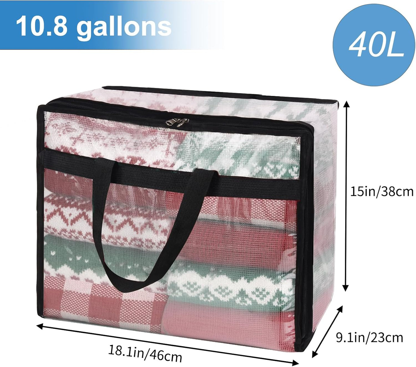 Fixwal 4 Pack 40L Blanket Storage Bags With Zipper Mesh Clear Underbed Storage Closet Organizers and Storage Containers for Bedding, Duvet, Comforter