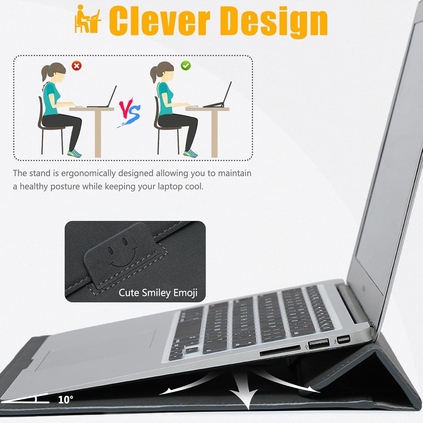 HYZUO 13 Inch Laptop Sleeve Case with Stand for 2025-2018 MacBook Air 13 M4 M3 M2 M1, 2025-2016 MacBook Pro 13 M2 M1, 13" iPad Pro/Air, Surface Pro 11/10/9, XPS 13, with Pouch, Space Gray