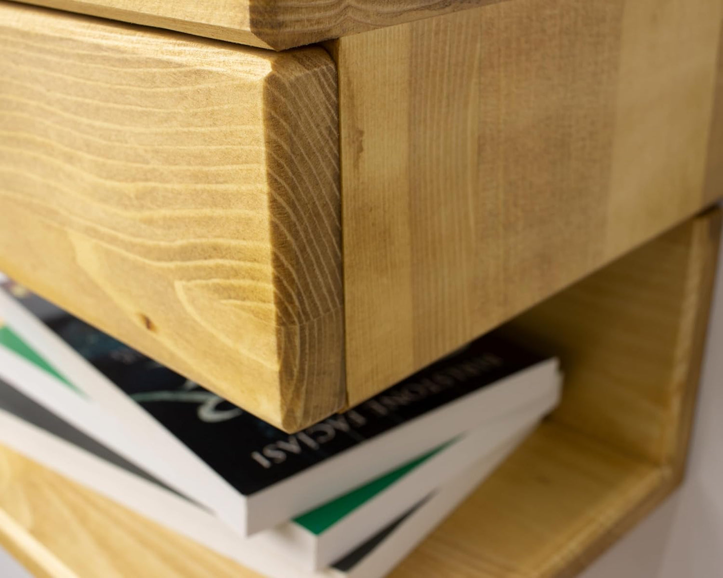 Floating Nightstand Side Accent or End Table with Storage Drawer, Wood Bedside Shelf, Handmade Floating Table (Madrid)