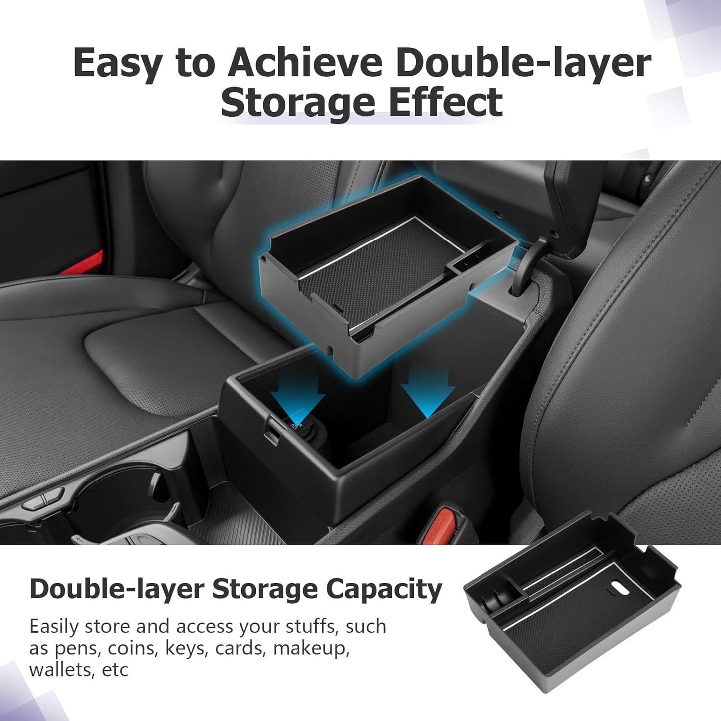 LUWU 2025 2026 S Portage Center Console Organizer for 2023 2024 2025 2026 Kia S Portage Accessories Armrest Console Storage Box Insert Tray [NOT for Manual Transmission] ABS Material White-Trim
