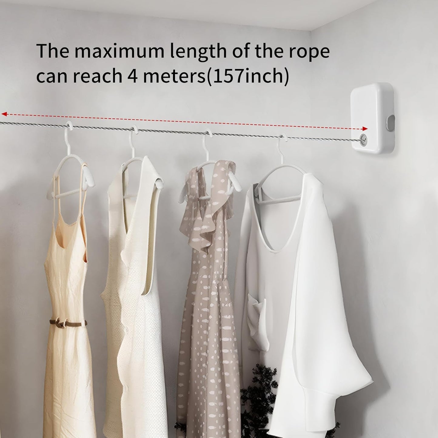 JOOM Retractable Clothesline Heavy Duty Clothes Drying Laundry Line Wall Mounted Easy Hanging Clothes Drying Laundry Line Retracting Hanging Lock to Prevent Sagging (Flat,White)