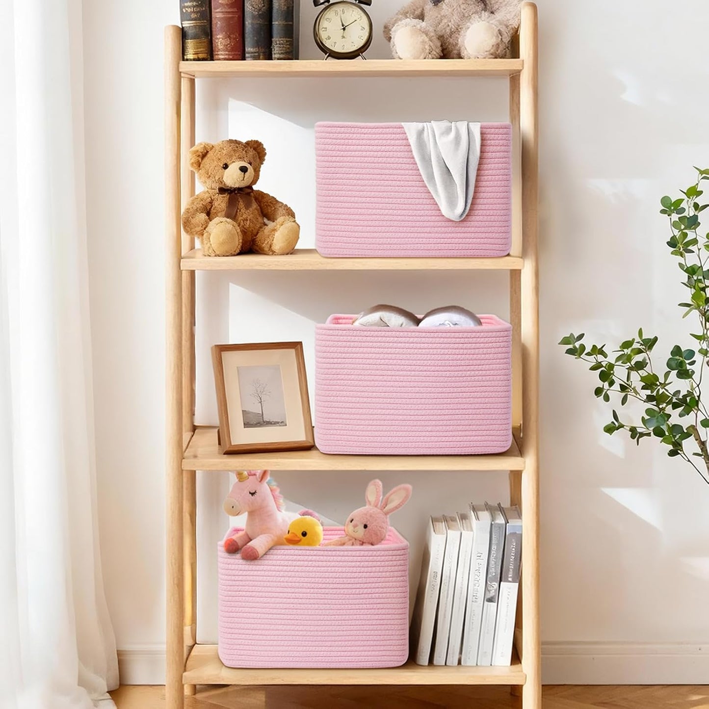Storage Baskets for Organizing, 4 Pack Storage Baskets for Shelves, Woven Basket for Shelves, Closet Organization, Rectangle Organizer Basket Gifts Empty, 13"Lx8.7"Wx7.9"H Decorative Bins with Handles
