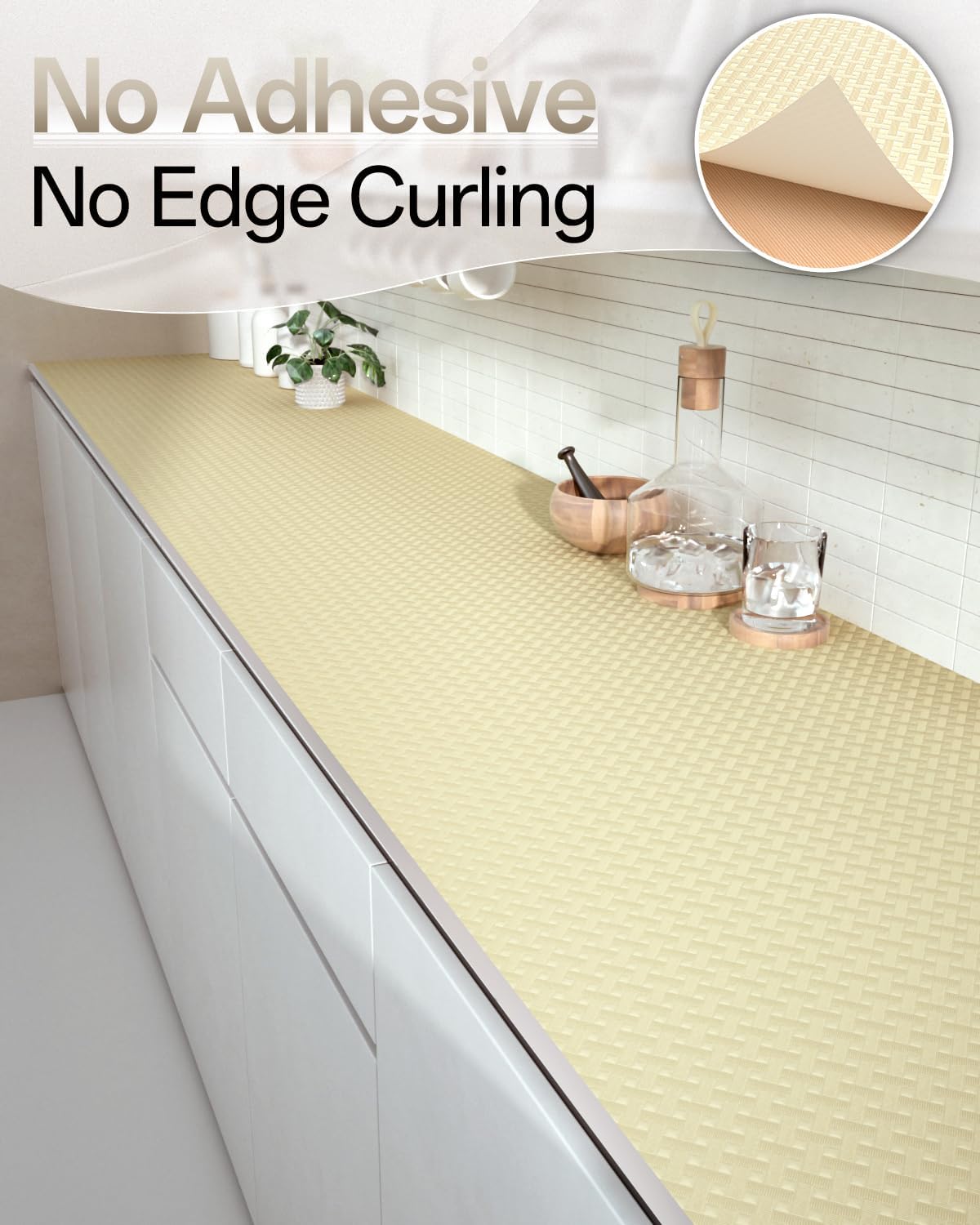 Shelf and Drawer Liner for Kitchen Cabinet, Non-Adhesive 24in x 120in Waterproof Contact Paper Refrigerator Liners Thickened Durable EVA Material Non Slip Mat for Dresser Cupboard Pantry Protector