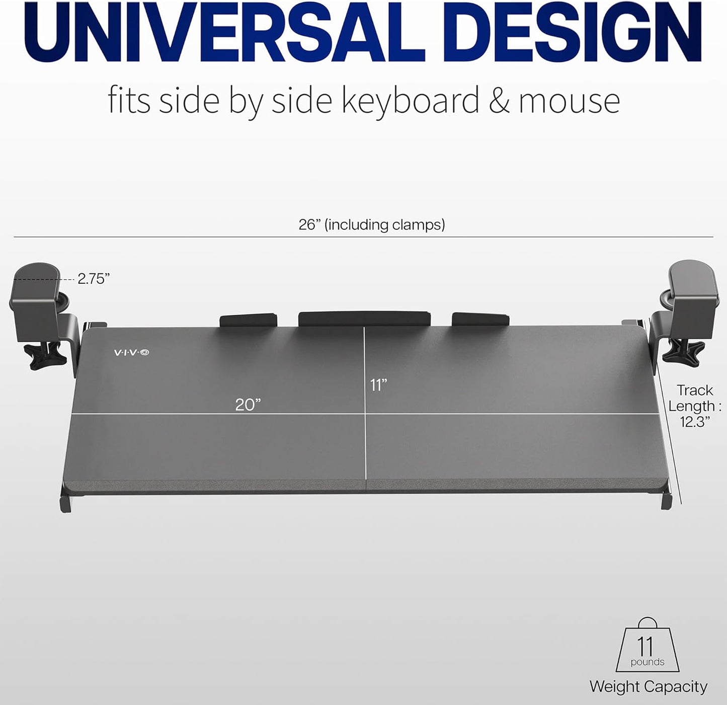 VIVO Small Clamp-on Computer Keyboard and Mouse Under Desk Slider Tray, 20 x 11 inch Pull Out Platform Drawer, Light Wood, MOUNT-KB05ES-A