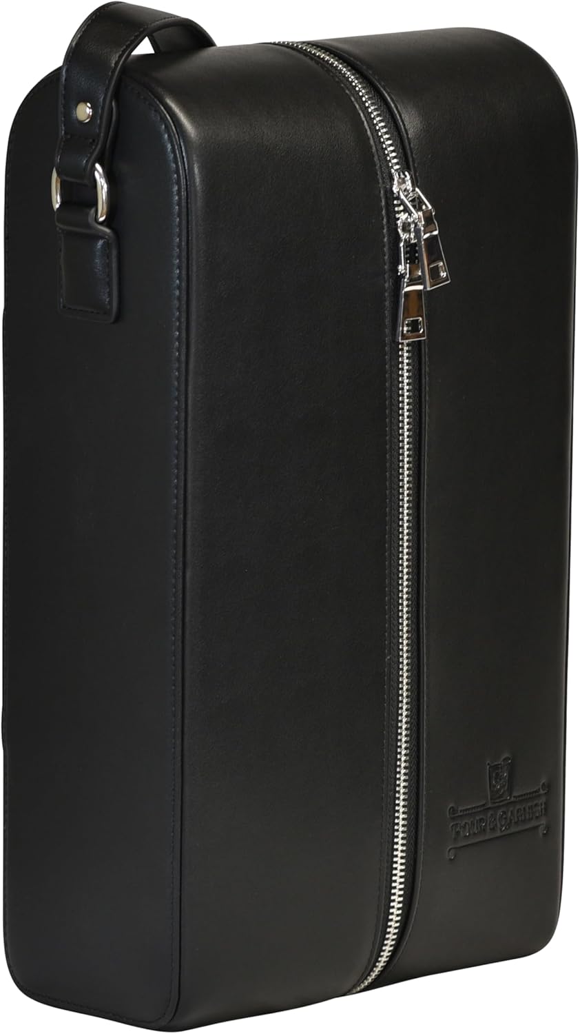 POUR & GARNISH Bourbon, Whiskey & Wine Double Bottle Travel Bag – Vegan Leather Spirits Carrier with 4 Stainless Steel Insulated Glasses & Gift Pouch – Luxury Barware Gift