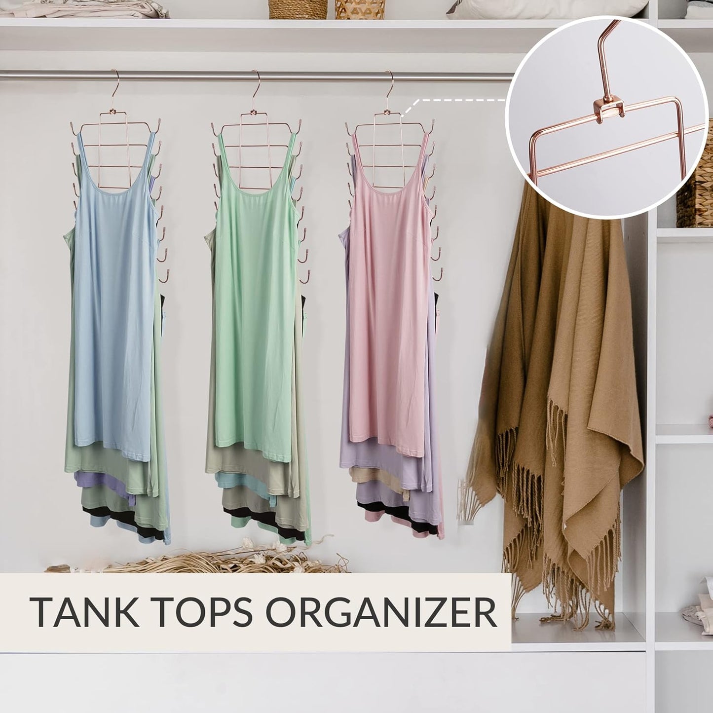 ZEDODIER 2 Pack Tank Top Hanger Space Saving, Bra Hangers for Closet Organizer, Hanging Bra Organizer Tank Tops Holder with 16 Hooks, Closet Organizers and Storage Small Space Solutions, Rose Gold