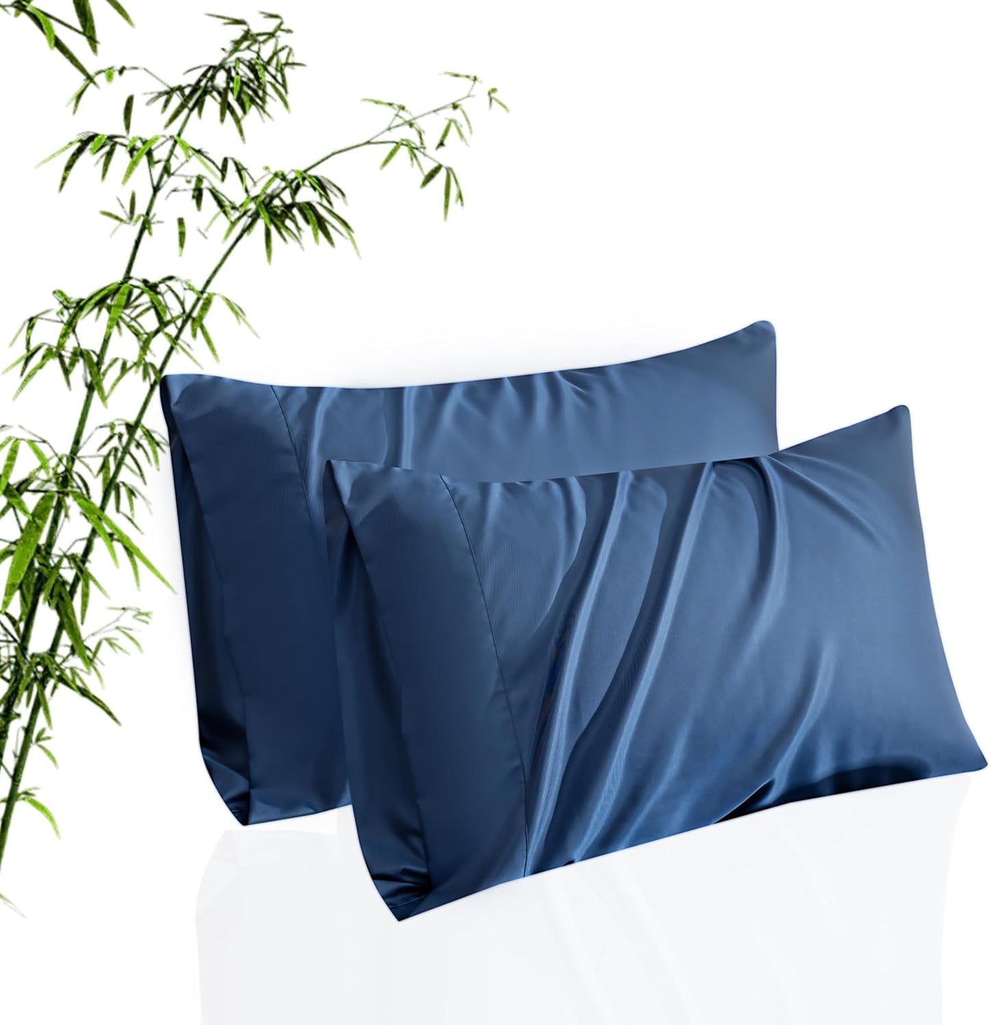 Pillow Cases Queen Size 2 Pack, Bamboo Rayon Cooling Pillowcases with Envelope Closure, Cool Breathable Pillow Case for Hot Sleepers & Night Sweats, 20x30 inch, Deep Blue
