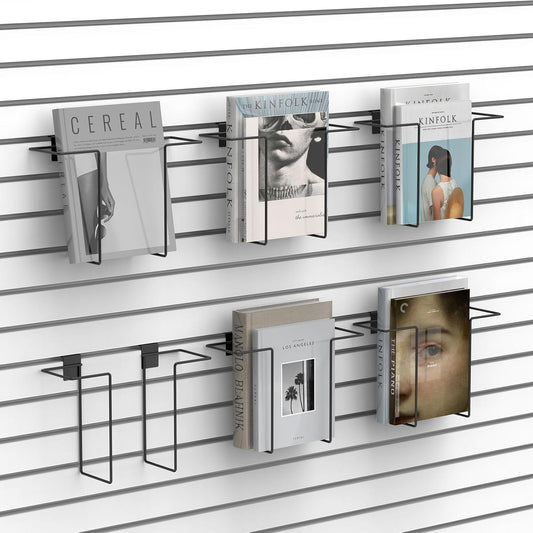 6 Pair Literature Display for Slatwall, Adjustable Magazine Holder for Slat Wall, Metal Slatwall Accessories for Exhibitions, Perfect for Organizing Books, Magazines, and Brochures