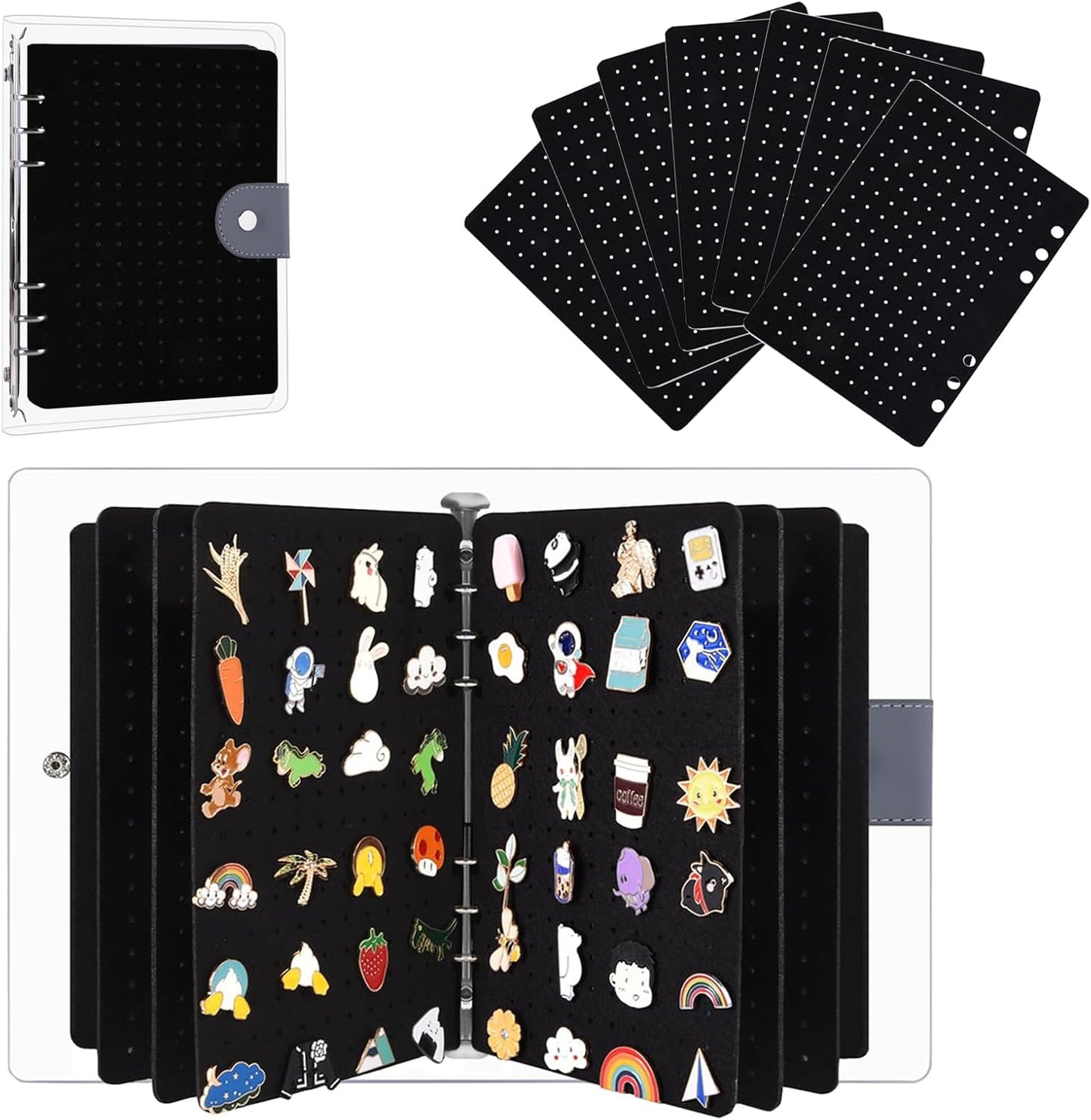 Enamel Pin Display Book with 8 Pages, Portable Pin Trading Book Clear PVC Cover Pin Organizer Pin Collection Display for Pins, Brooches, Badges Storage and Presentation