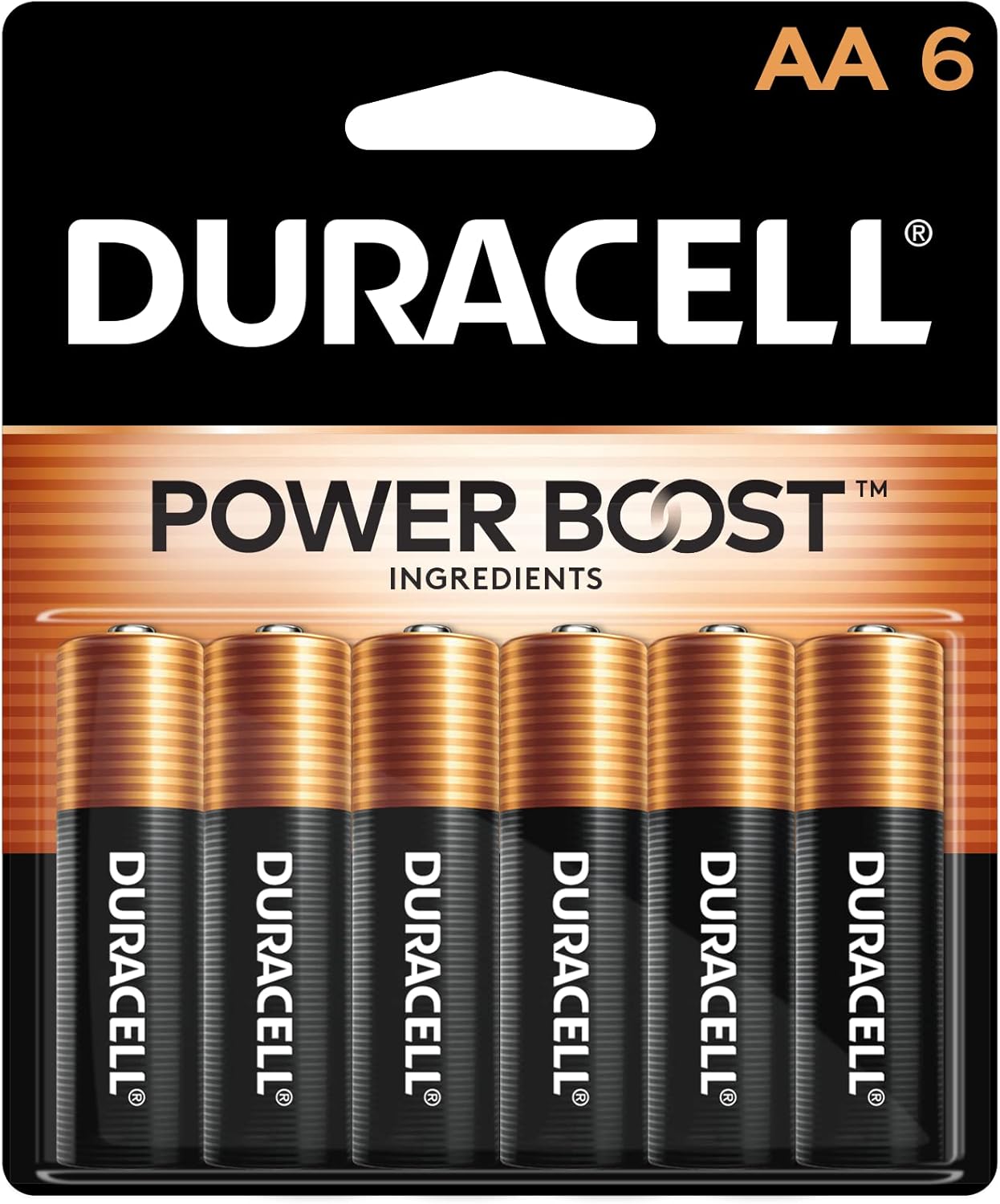 Duracell Coppertop AA Batteries with Power Boost Ingredients, 6 Count Pack Double A Battery with Long-lasting Power, Alkaline AA Battery for Household and Office Devices