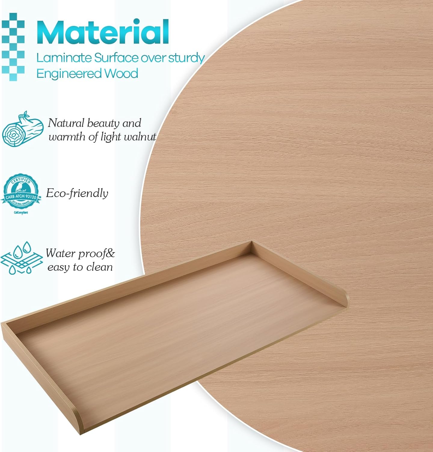 Kaboon Washer Dryer Countertop 58" x 28" Extra Large Version, Melamine Countertop with 3.5" Edge Rails, Laundry Room Organization, Light Walnut