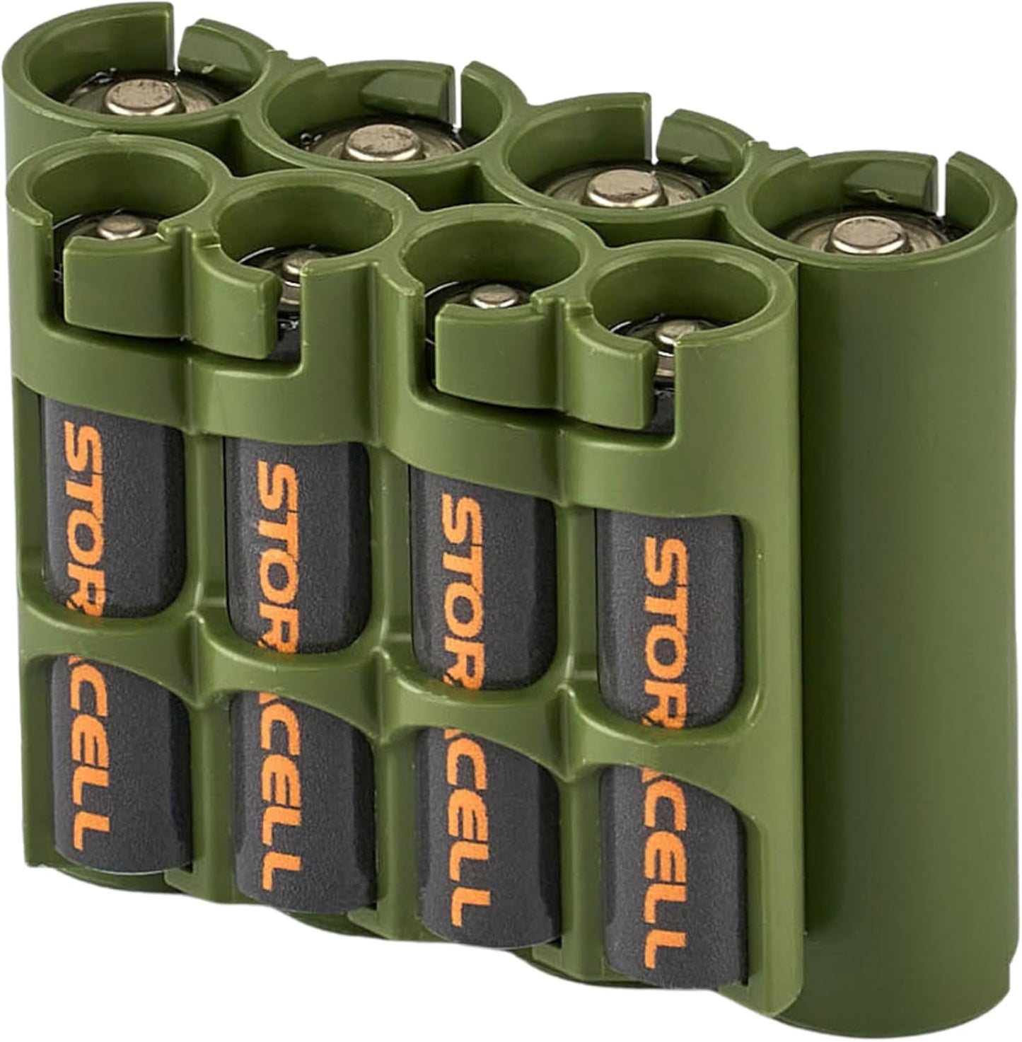 Storacell AA + AAA Combo Battery Storage Caddy and Dispenser, Military Green, Holds 4 AA + 4 AAA Batteries (Not Included), Durable & Compact Design, The Original Battery Caddy, Made in The USA