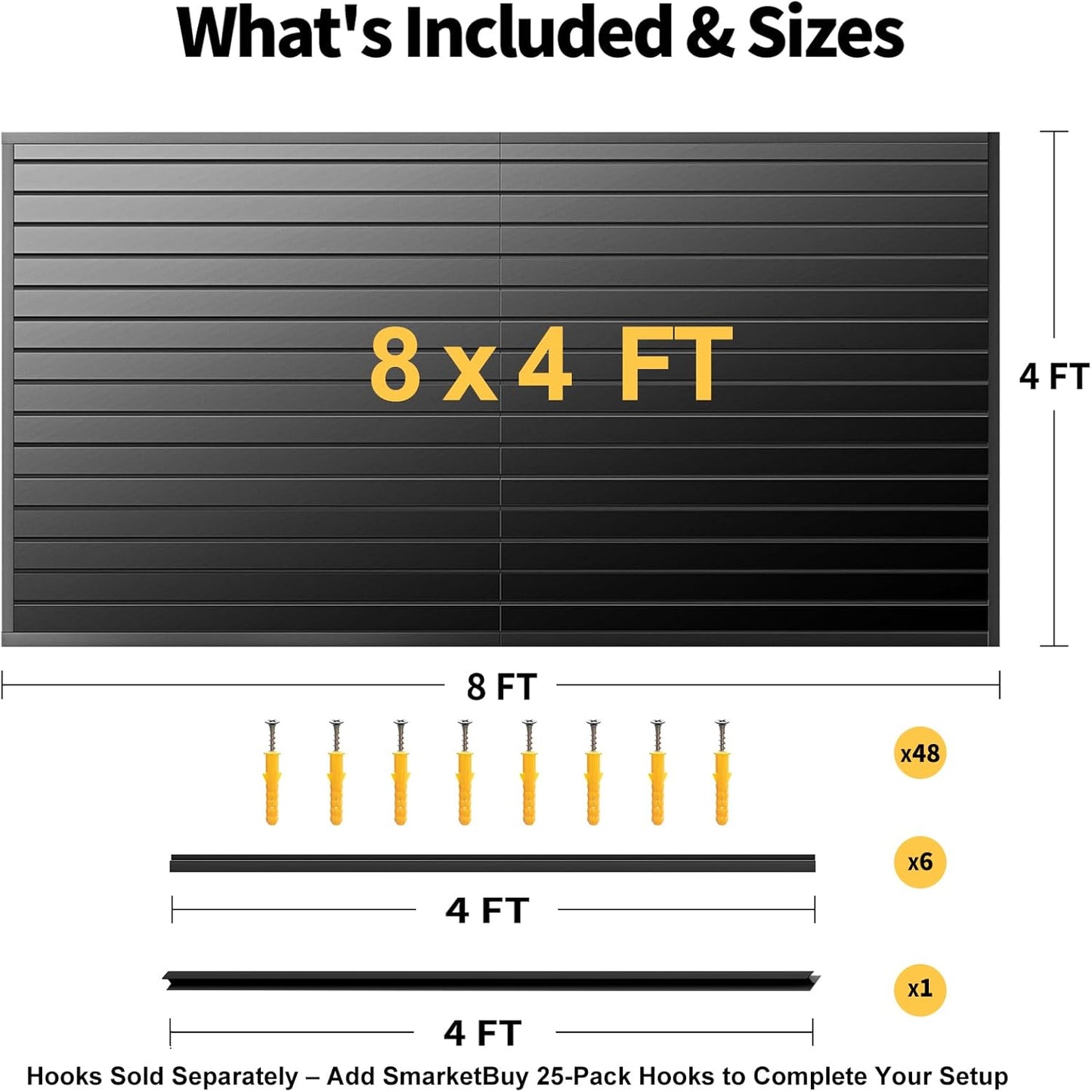 Slat Wall Panels 8x4 ft, Heavy-Duty PVC Garage Slatwall Panel with Trim & Screws, Interlocking Black Wall Panels, Garage Wall Organizer Slat Board PVC Wall Panel for Tools and Sports Equipment Storage