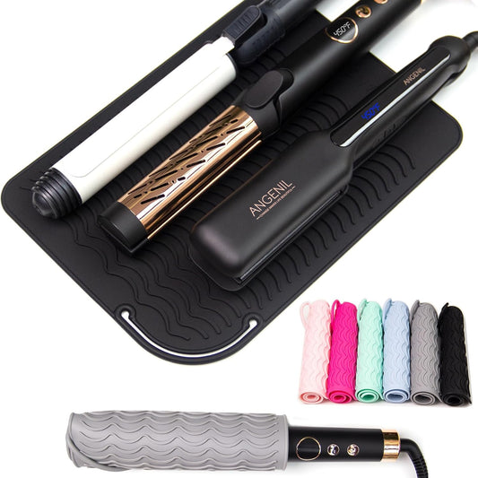ANGENIL Large Heat Resistant Silicone Mat Sleeve Pad for Hair Straightener Curling Irons Styling Tools, Titanium Ceramic Flat Iron Mat Travel Anti Scald and Heat Resistant Pad, Max-Size 11.02" x 7.9"