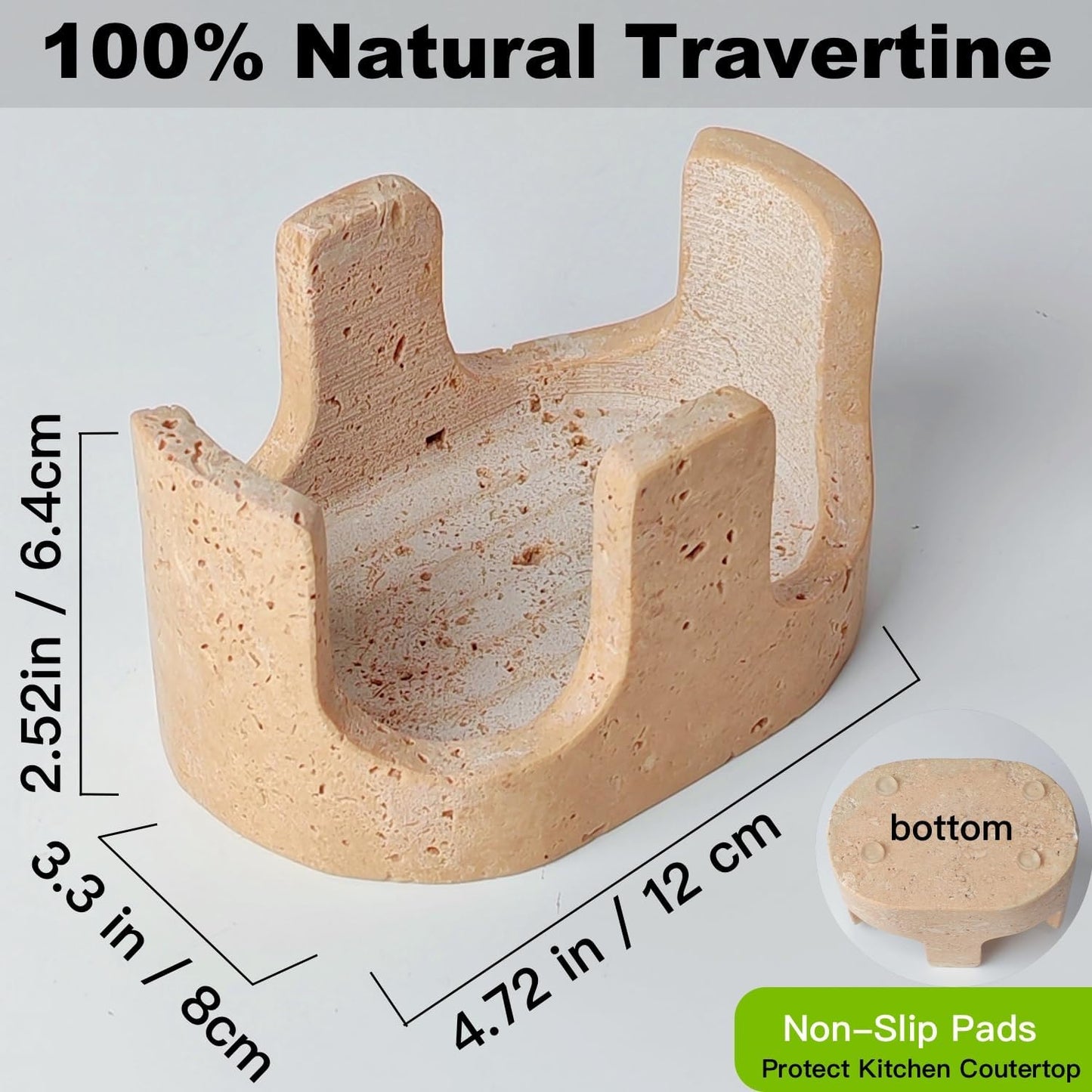 Travertine Sponge Holder, Dual-Slots Natural Stone Sink Organizer with Raised Edge to Catch Drips,Keeps Sponges Dry & Countertop Clean, Heavy & Stable with Anti-Slip Base, Organic Kitchen Decor,Beige