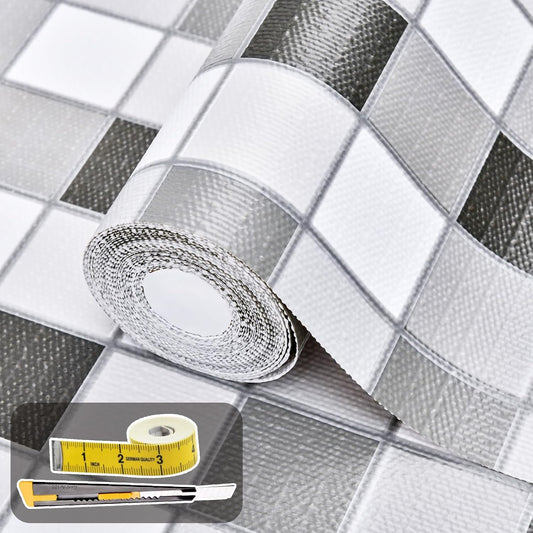 Drawer and Shelf Liner for Kitchen Cabinet: 17 in X 20 Ft Non Slip Waterproof Shelf Paper Non Adhesive Refrigerator Liners Gray Mosaic Easy Liners for Bathroom