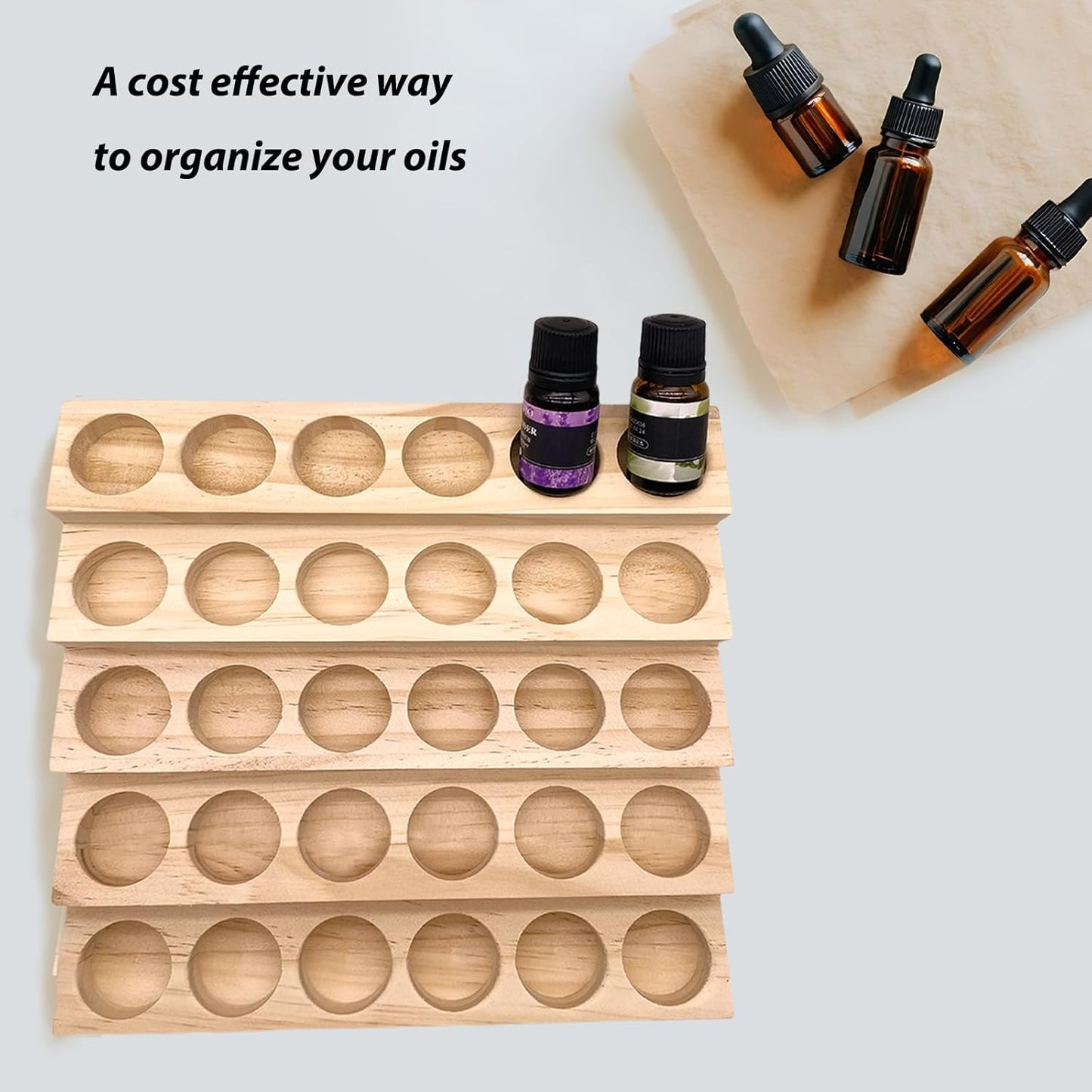 Wooden Essential Oil Display Stand 5 Tier Essential Oil Holder Solid Wood Essential Oil Rack 5 Layer 30-Bottle Essential Oil Display Stand Tabletop Oil Display Holder for 5-20ml Bottles