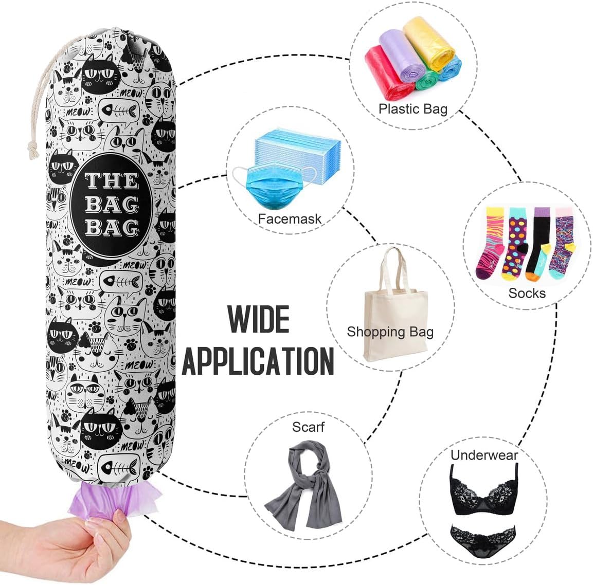 Grocery Bags Holder Organizer - Wall Mount Plastic Bags Storage Container Dispensers, Pet Lovers Home Kitchen Essentials